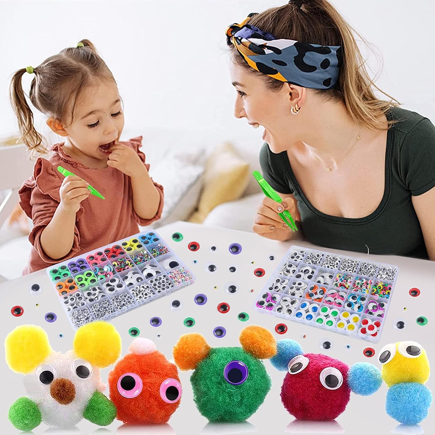 2500PCS Googly Eyes, 48 Styles Googly Eyes Self Adhesive for Crafts, Multi Colors and Sizes Wiggle Eyes for DIY Art Projects Craft Supplies