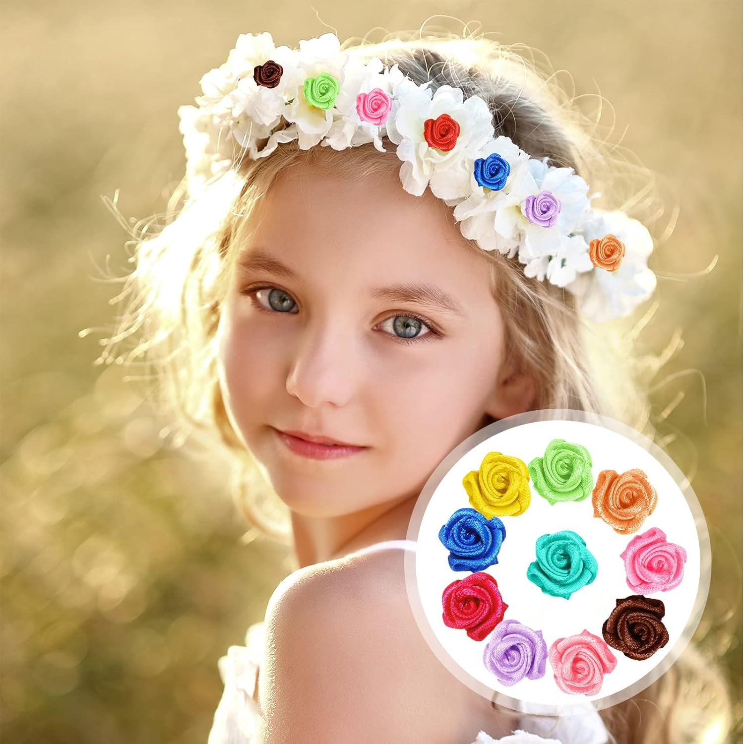 300 Pcs Mini Satin Ribbon Roses Small Flowers for Crafts Tiny Satin Roses Artificial Fabric Flowers Applique DIY Sewing Embellishments for Wedding Bride Gift Wrapping Decoration(Multicolor)