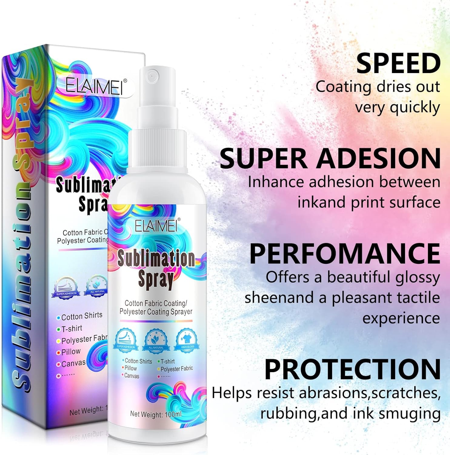 2X100Ml Sublimation Spray, Sublimation Coating Spray for All Fabric, Including 100% Cotton, Polyester, Carton, Tote Bag, Pillows, Mugs, Canvas, Quick Dry & Super Adhesion, High Gloss Vibrant Color
