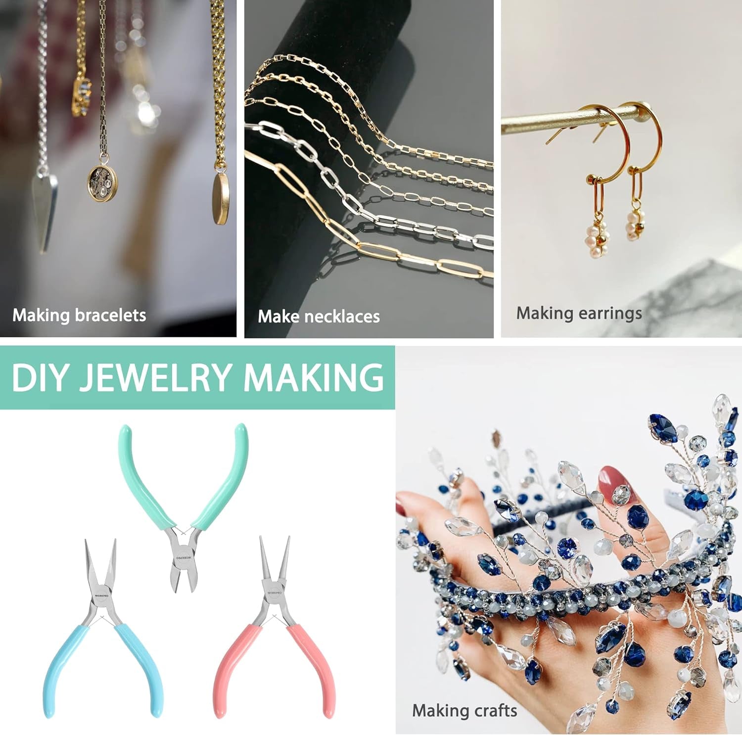 Jewelry Pliers Set, 3 Pack Jewelry Making Tool Kit Includes Mini Needle Nose Pliers/Chain Nose Pliers, round Nose Pliers and Wire Cutter for Jewelry Repair, DIY Crafts, Jewelry Making Supplies