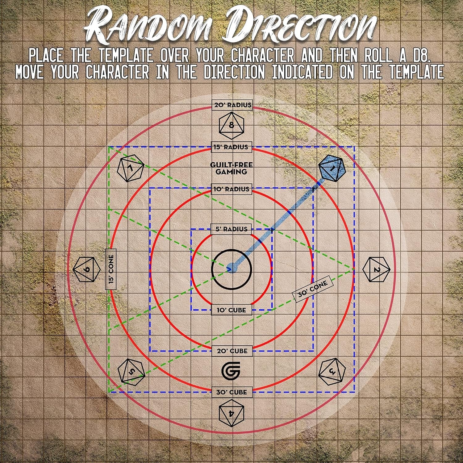 Spell Effect Templates for D&D | Maximize the Effects of Your Spells - Featuring a 30' Cone & 30' Cube, Random Direction Generator, for Use with DND, 5E Pathfinder by Guilt-Free Gaming