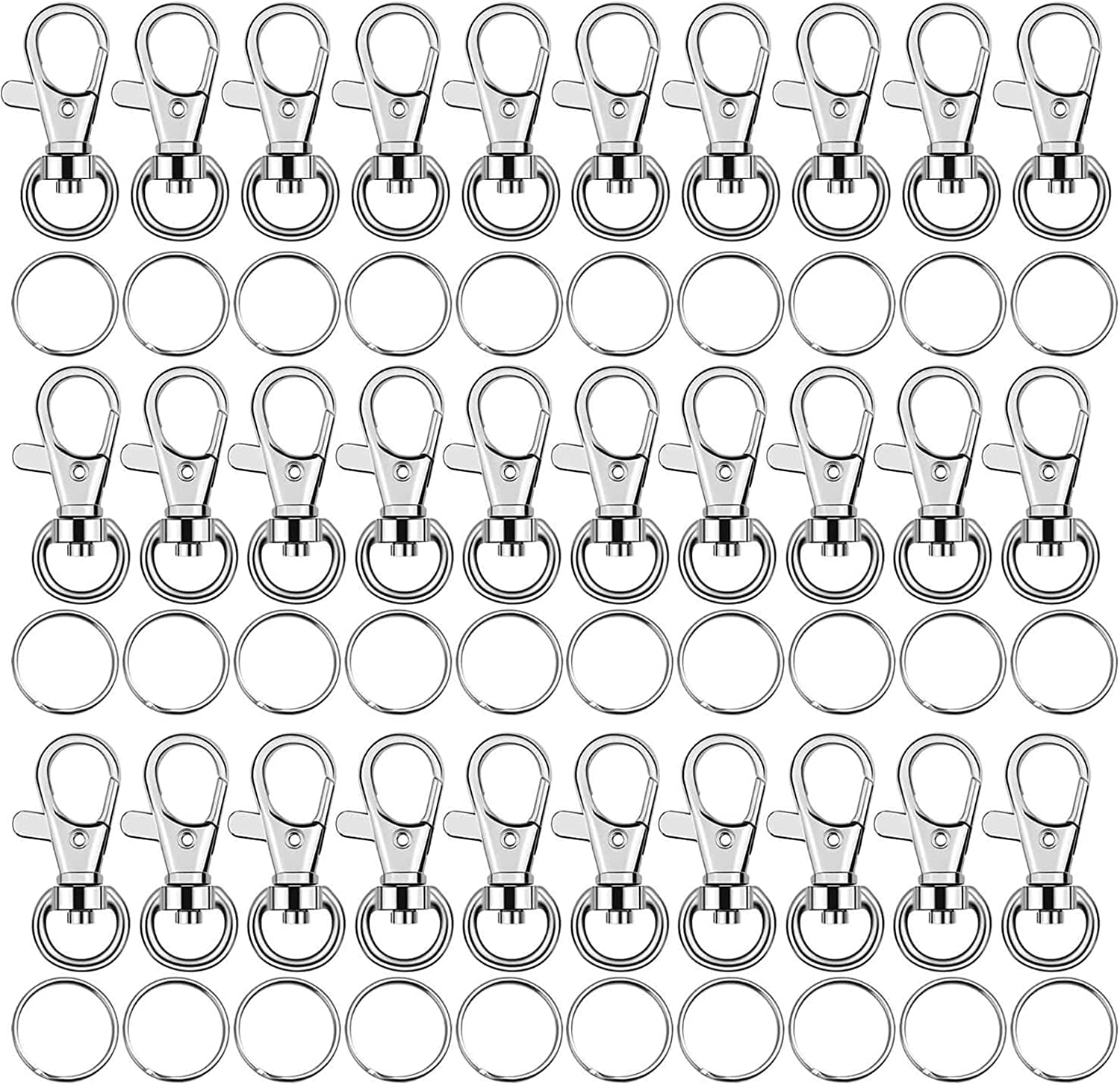 Key Chain Swivel Hooks,  100Pcs Keychain Hardware Metal Swivel Snap Hook Lanyard Clips Hooks with Keychain Rings for Keychain Hardware and Lanyard Charms