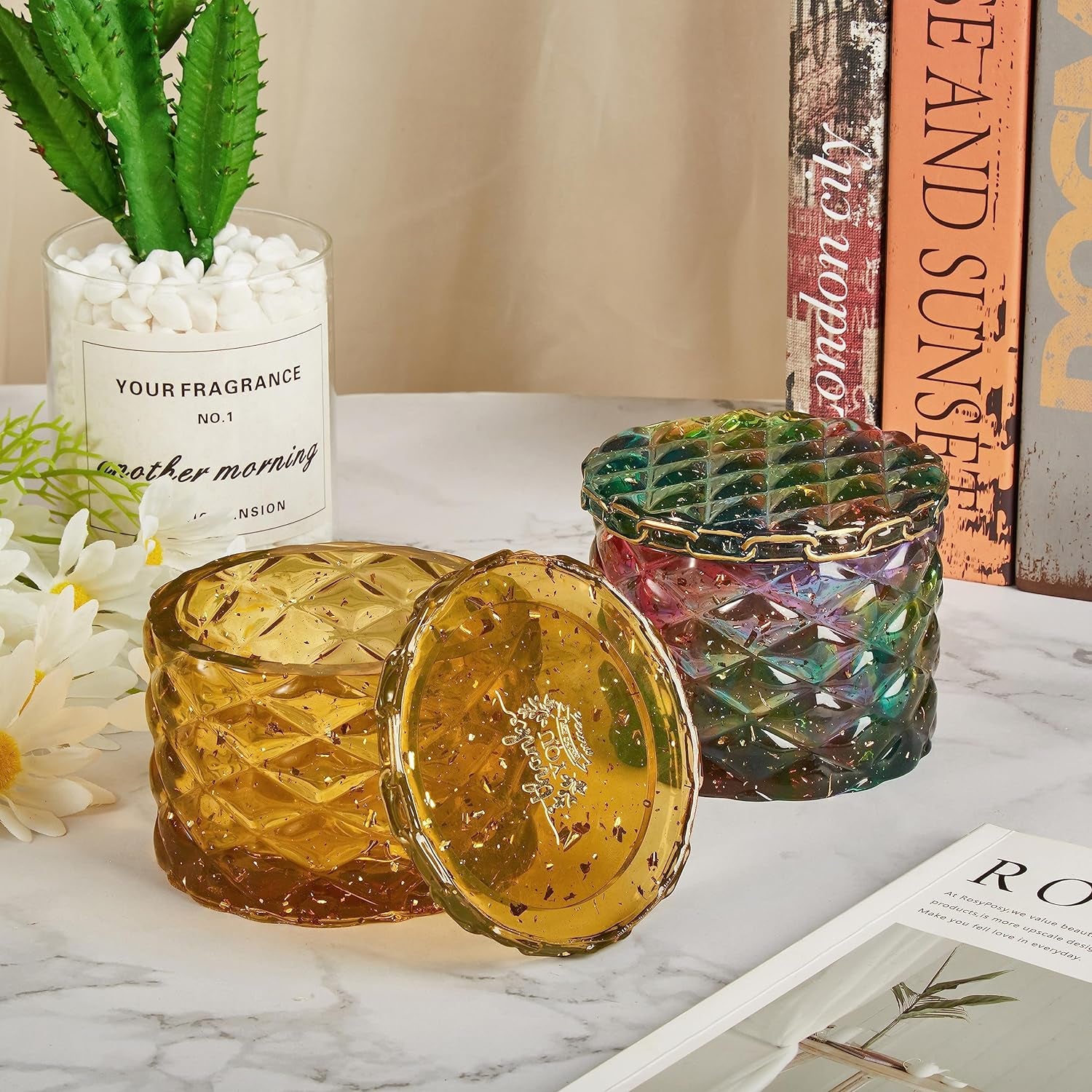 Jar Resin Molds Silicone, Large Diamond Jar Silicone Molds with 2Pcs Lid, Epoxy Jar Molds for Storage Box,Candy Jewelry Container,Home Decoration,Diy Resin Epoxy Casting Craft