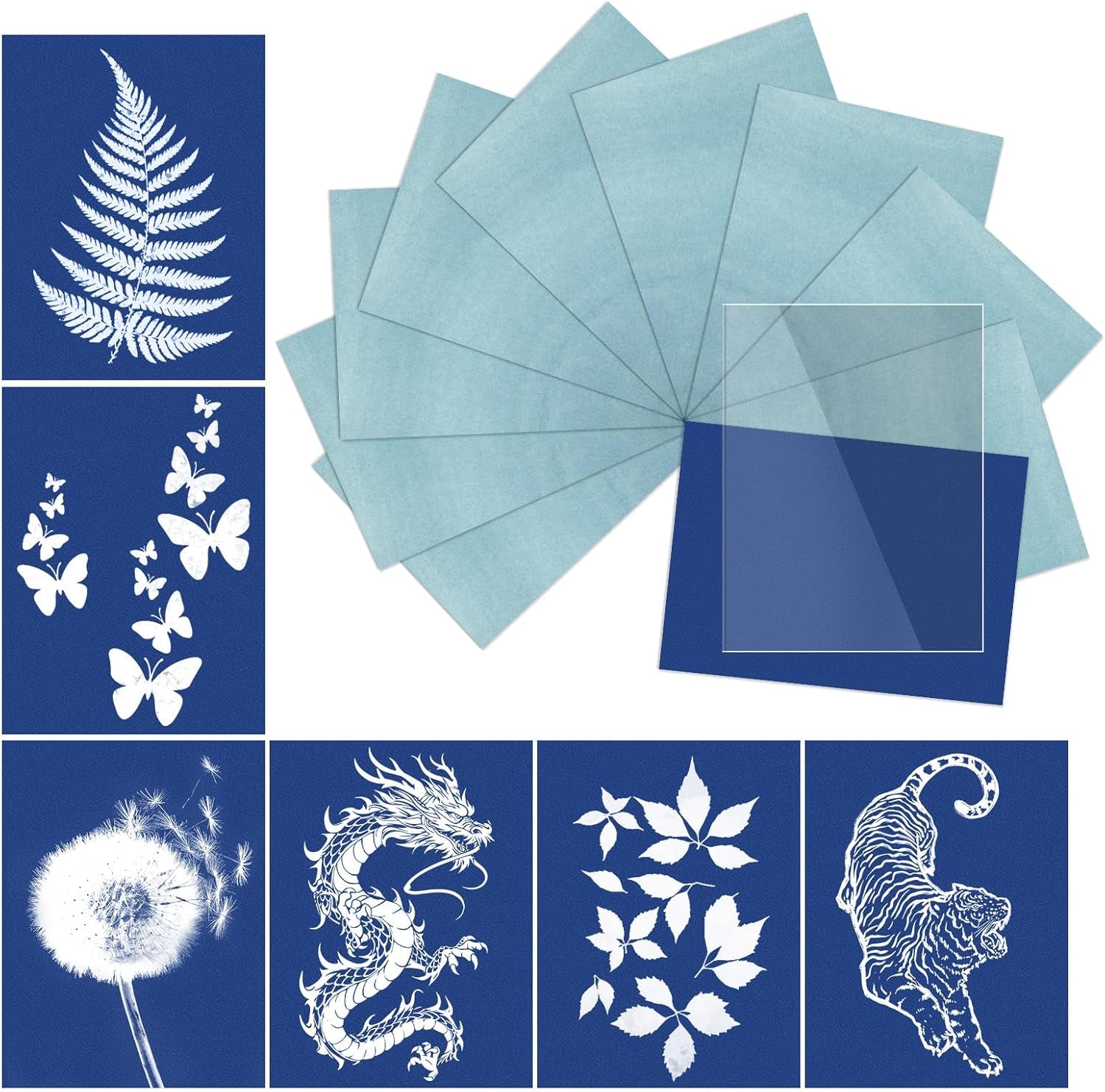 40 Sheets Sun Print Paper Kit Cyanotype Paper, A5 Sun Art Paper, High Sensitive Nature Sun/Solar Activated Sun Printing Art Drawing Paper for Arts Crafts DIY Project (5.8X 8.3 Inch)