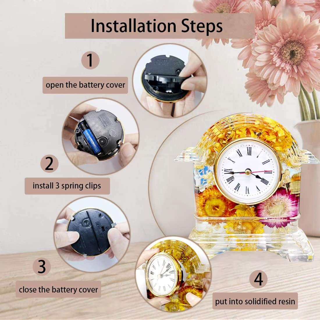 6Pcs Clock Parts for Clock Resin Mold,Clock Pieces for Clock Epoxy Casting Resin Mold