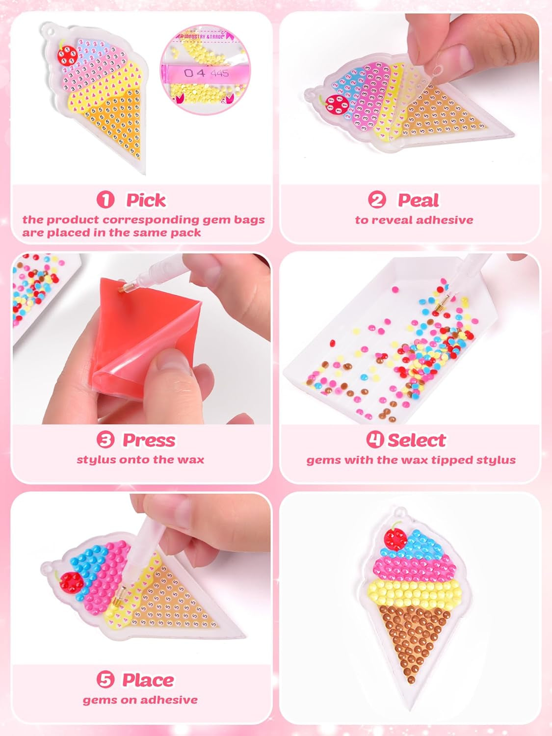 24Pcs Diamond Art Kits for Kids, Diamond Painting Kits, Arts and Crafts for Kids Ages 6-8-12, Gem Art as Gifts Ideas for Girls Boys, Small Diamond Painting Stickers, Kids Craft Age 6+