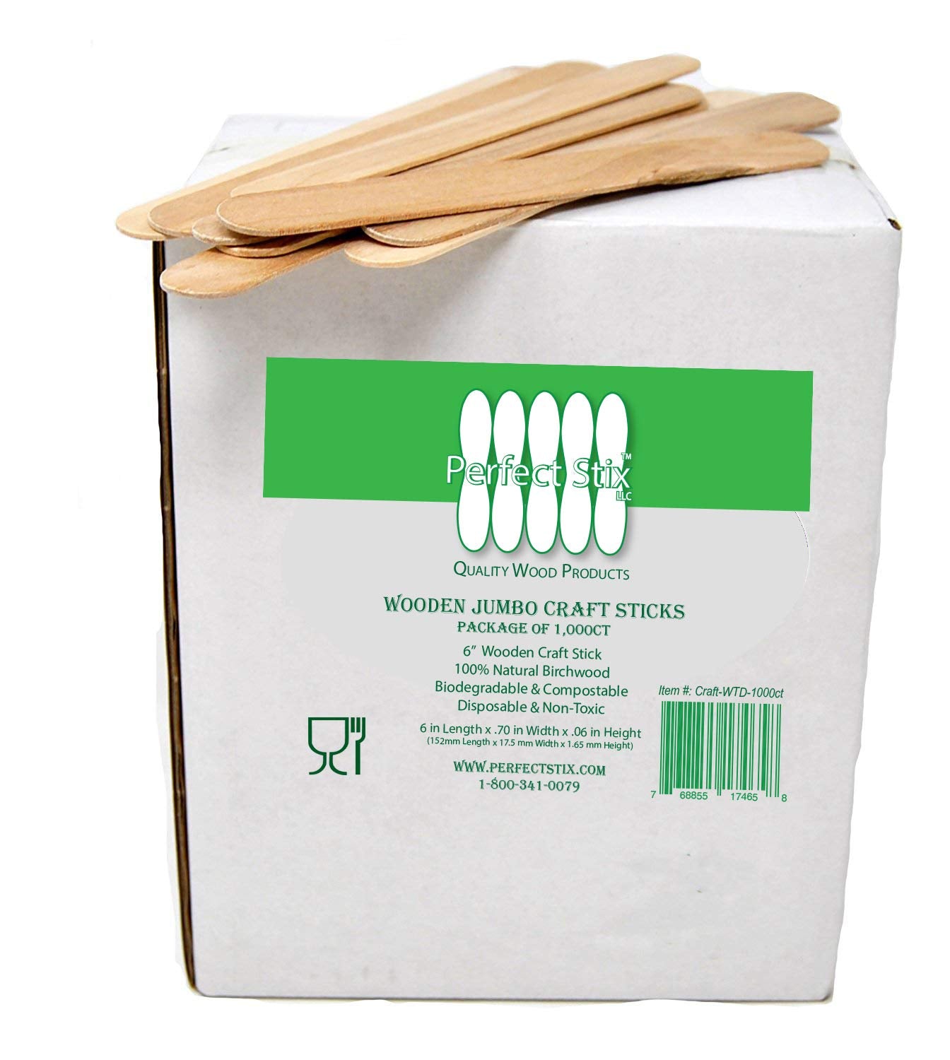 Craft WTD-1000 Jumbo Craft Sticks, 0.1" Height, 0.6" Width, 6" Length (Pack of 1000)