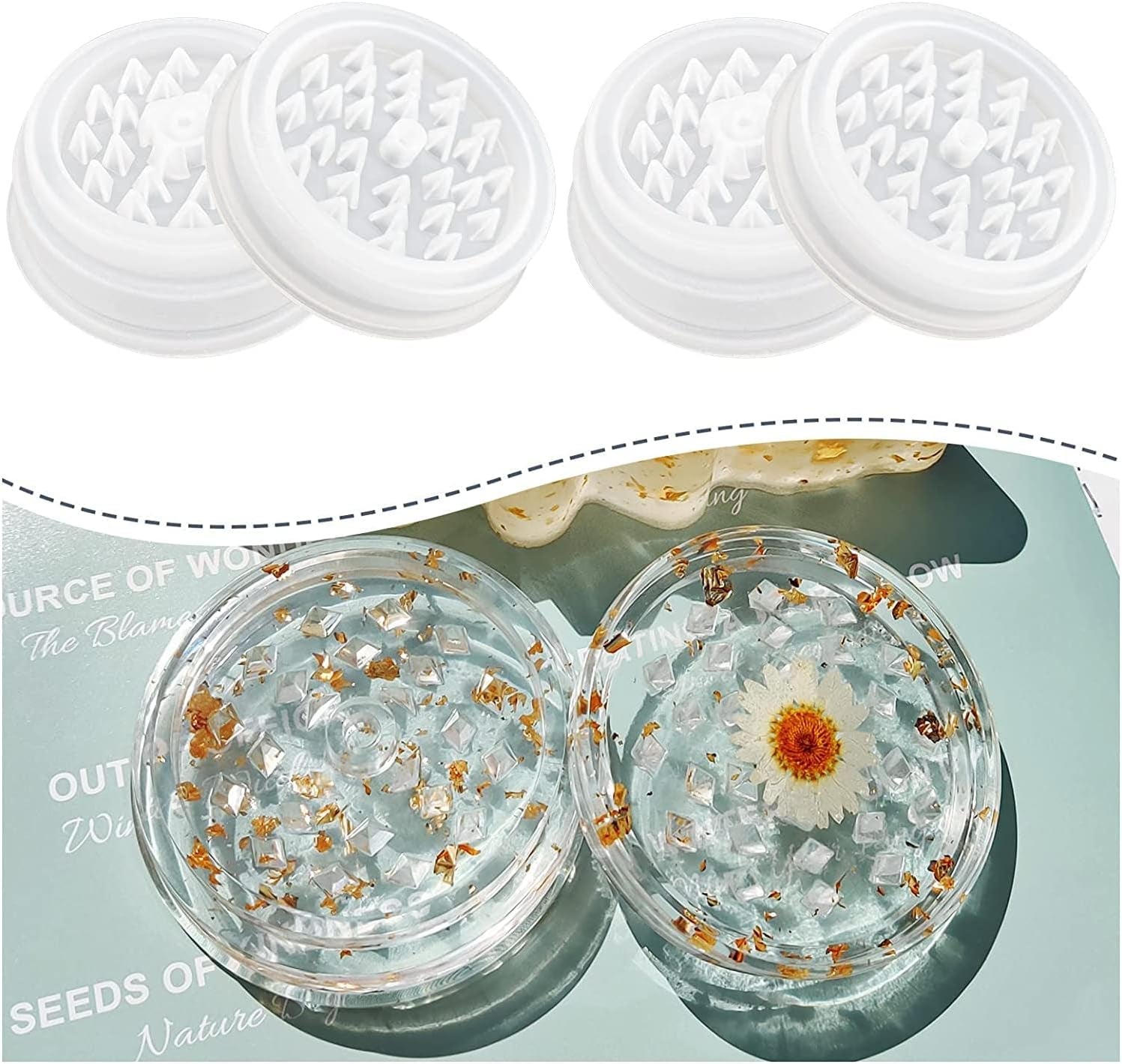 2Pc-Large Grinder Mold for Resin - 3In Resin Grinder Mold with Efficient Spikes Shape, Premium Silicone Grinder Molds for Resin Casting to Grinding Spice and More