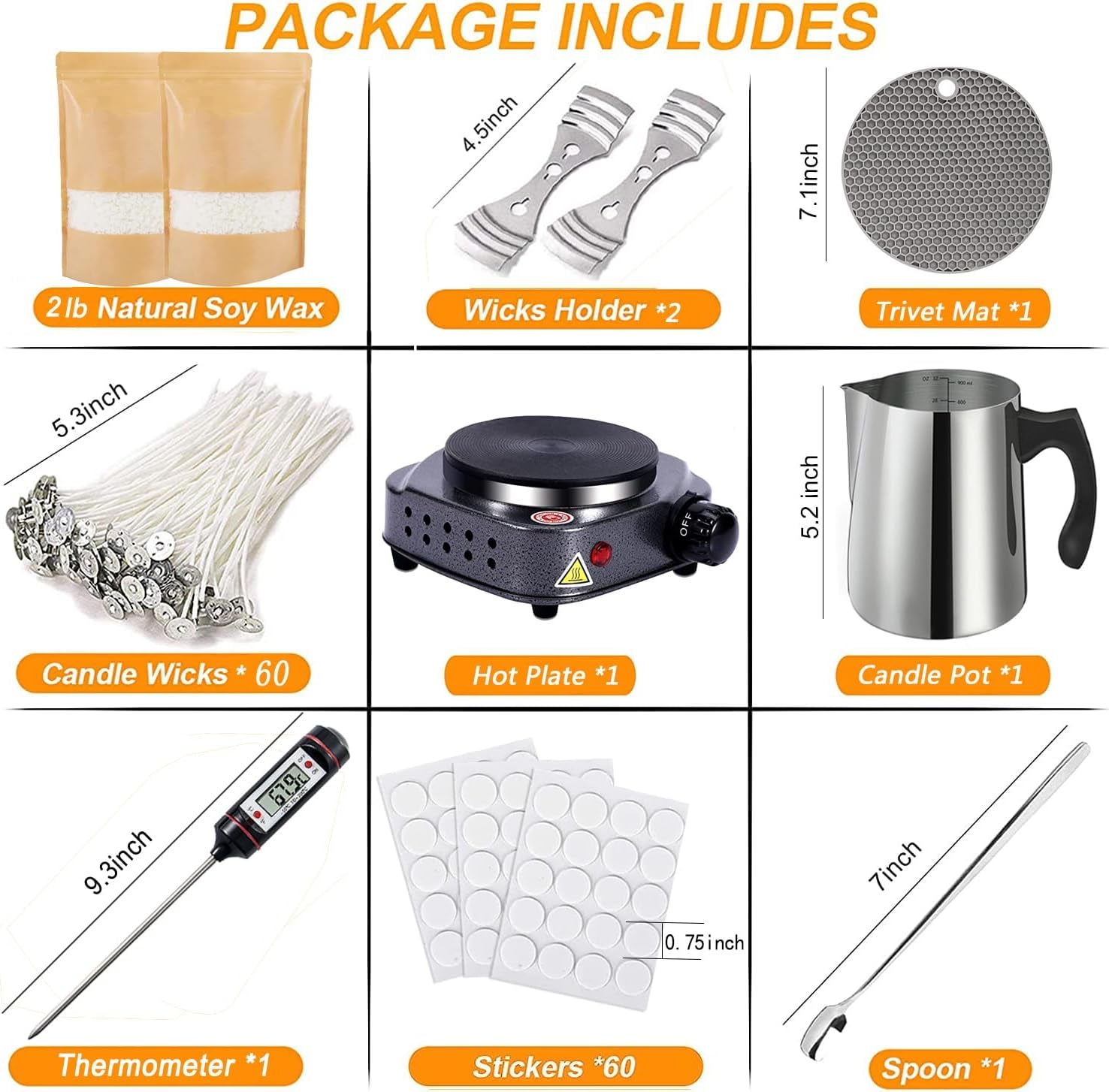 Candle Making Kit with Electronic Hot Plate,Candle Wax Melter for Melting Wax,Including Cadle Pot, Wax Melter Hot Plate,2Lb Soy Wax,Stain Spoon,Cotton Wicks,Center Devices,Wick,Thermometer.