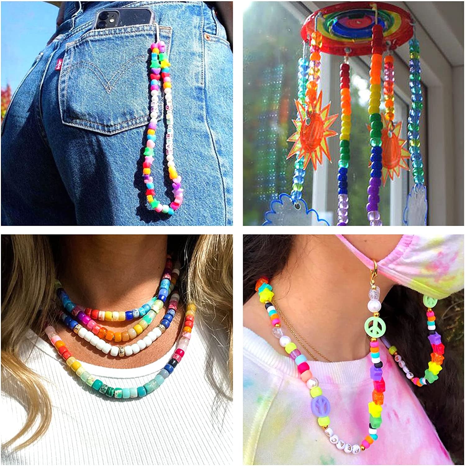 3960Pcs Pony Beads for Friendship Bracelet Making Kit 48 Colors Kandi Beads Set, 2400Pcs Plastic Rainbow Bulk and 1560Pcs Letter Beads with 20 Meter Elastic Threads for Craft Jewelry Necklace