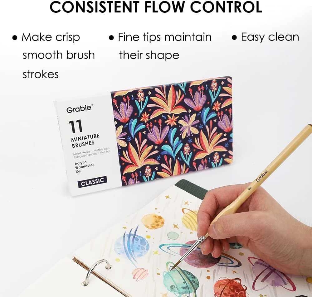 Paint Brush Set, Miniature Detail, 11 Pcs for Oil, Acrylic, Watercolor and Gouache, Nylon Hair Paint Brush with Natural Wood Handle, Great for Beginners and Professionals