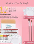 Stain Glass Paint Kit with 12 Colors, 3 Nylon Brushes, 1 Palette, Permanent Acrylic Enamel Painting Set to Create Translucent Arts on Transparent Wine Glasses, Enamel, Window and Glass