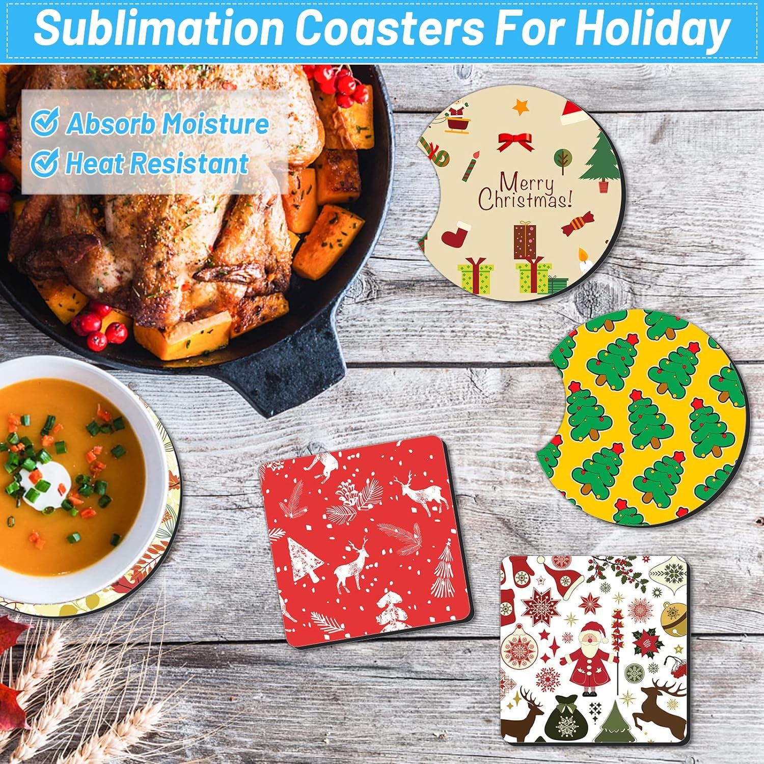 82 PCS Sublimation Blanks Products Set,  Christmas Craft Sublimation Starter Kit with 20 Car Coasters, 12 Keychains, 8 Earrings, 4 Mouse Pads, 3 Pillow Covers, 3 Puzzles