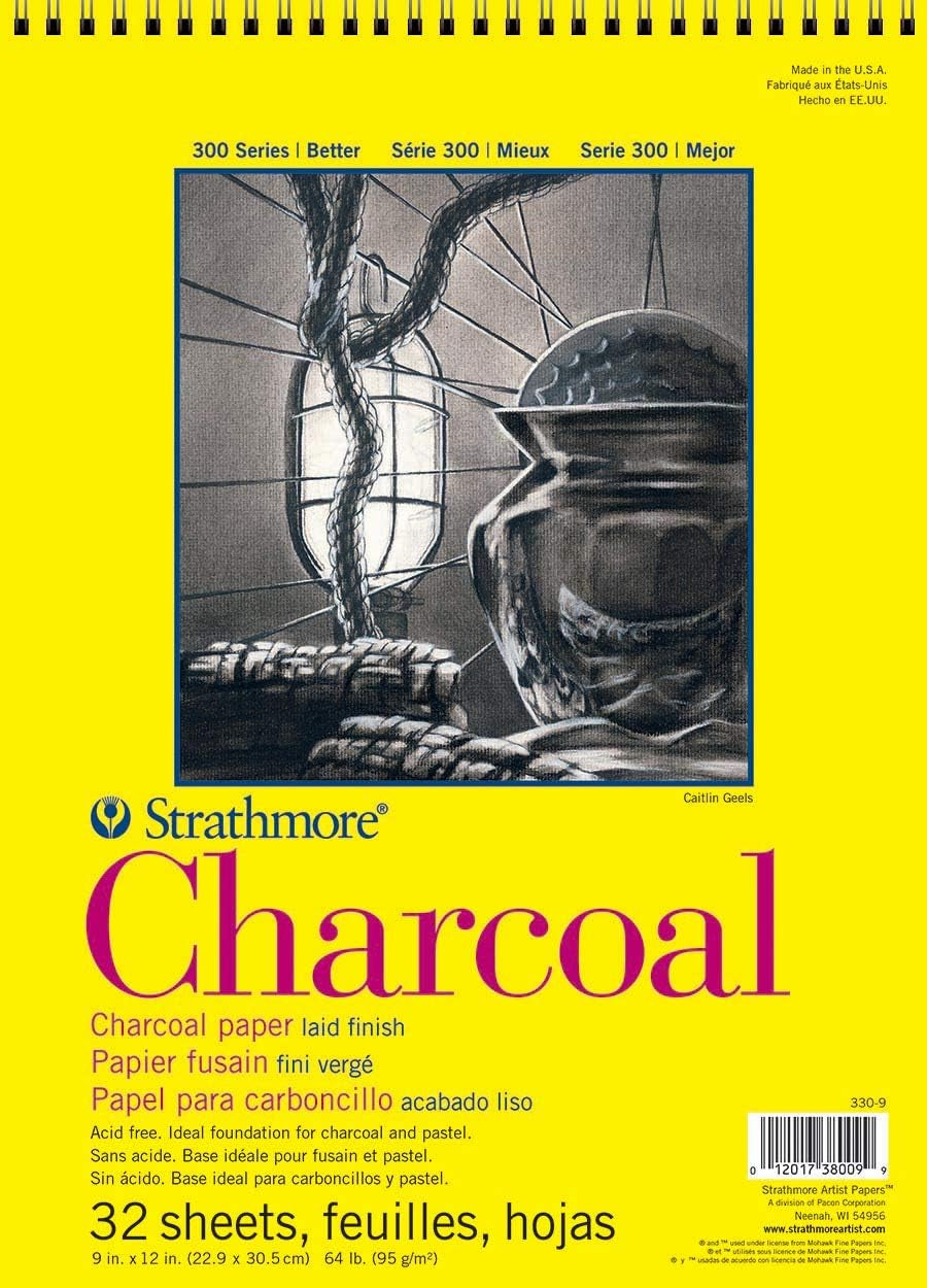 300 Series Charcoal Paper Pad, Top Wire Bound, 9X12 Inches, 32 Sheets (64Lb/95G) - Artist Paper for Adults and Students - Charcoal and Pastel