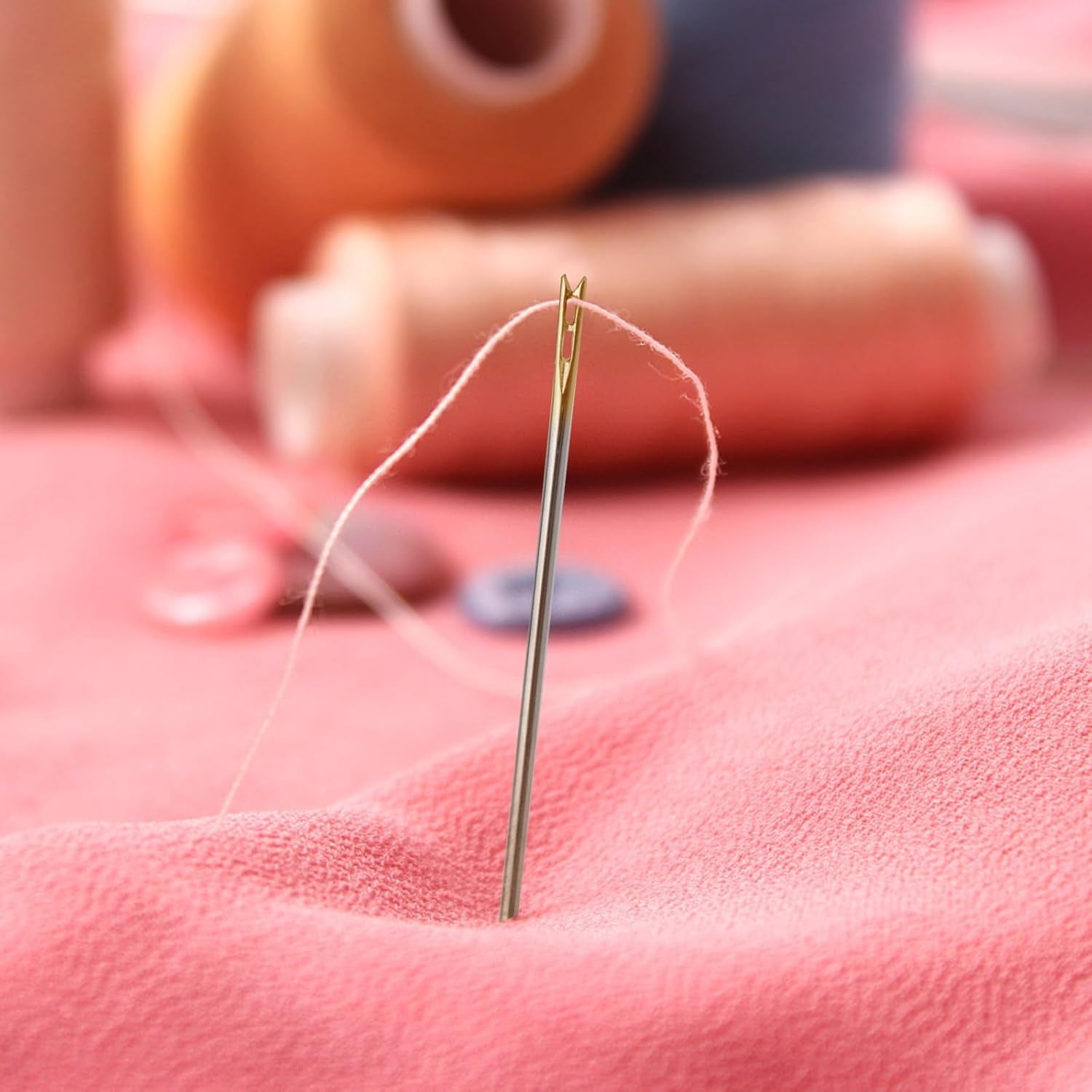 12Pcs Self Threading Needles, 3 Sizes Top Hanging Needles Embroidery Blind Needles Kit with Sandalwood Needle Box Hand Yarn Knitting Stitching Needles for DIY Embroidery Mending Sewing Projects (Gold)