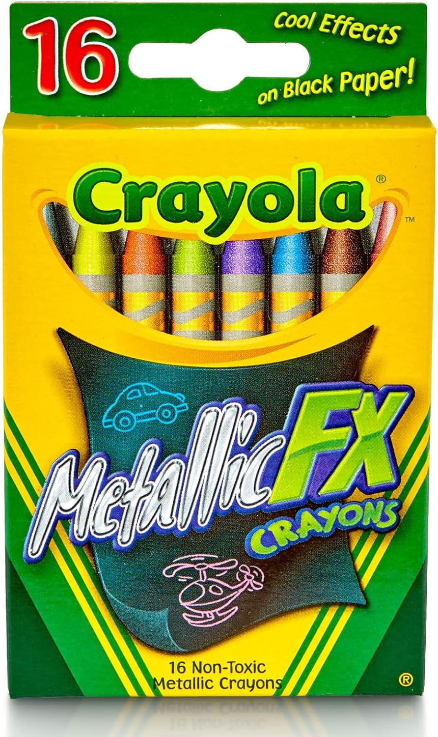Metallic Crayons (16Ct), Kids Crayons for Coloring and Drawing, Glitter, Shiny, and Unique Colors, Gift for Kids, Nontoxic, 3+