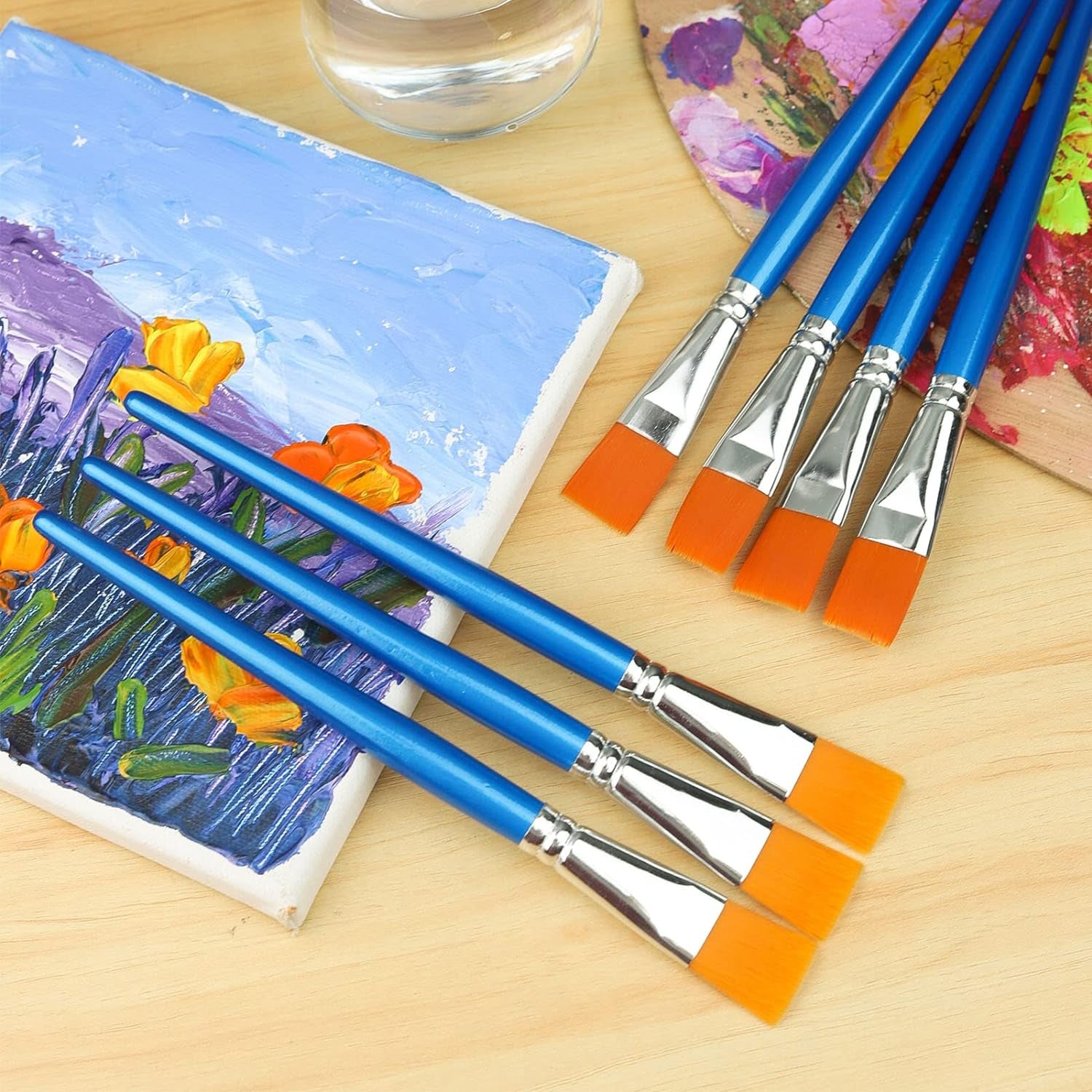 1 Inch Flat Paint Brushes for Acrylic Painting,12 Pieces Large Synthetic Paint Brushes Bulk with Wooden Handle for Acrylic, Watercolor, Oil, Crafts, Face Body Art
