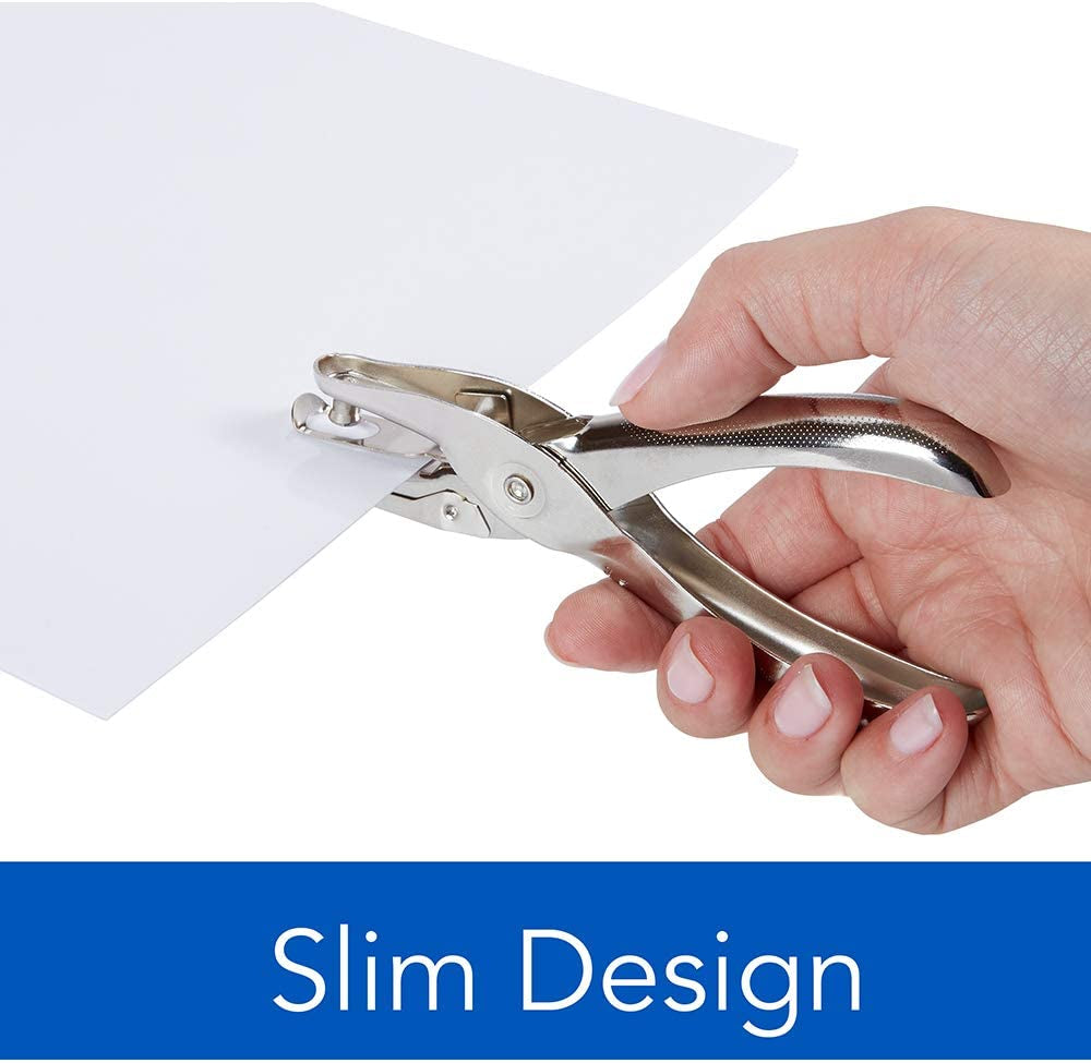 1 Hole Punch, 5 Sheet Capacity Hole Puncher, Single Hole Paper Punch, Chrome (74005)