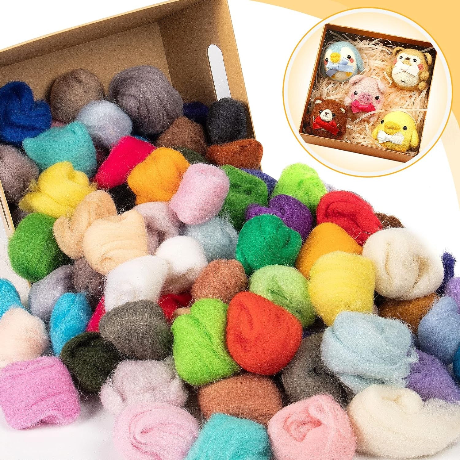 96Pcs 10.4 Oz Needle Felting Wool- 48 Colorful Nature Fibre Wool Yarn Roving Needle Felting Hand Spinning for Wool Felting Yarn Supplies DIY Craft Materials, 3G/Pack