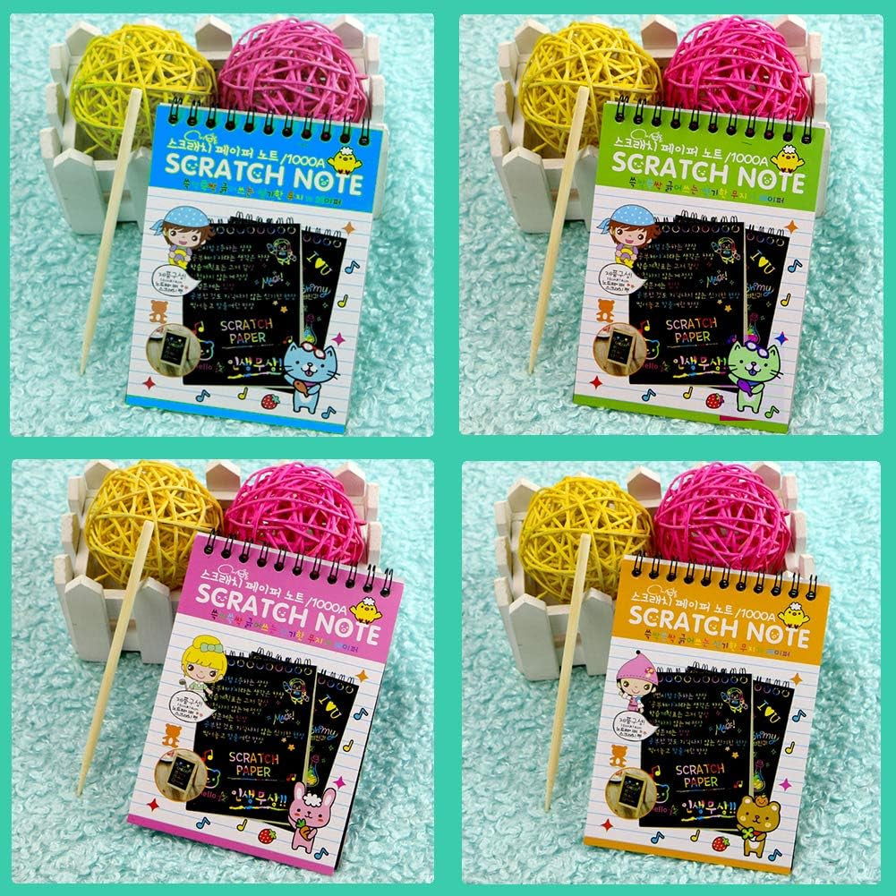 16 Pack Scratch Notebooks, Rainbow Scratch Note Combo Art Set, Magic Scratch Painting &amp; Sketch Art Notes Drawing Notepads for Kids - Includes Drawing Stencil and Wooden Stylu with Each Note