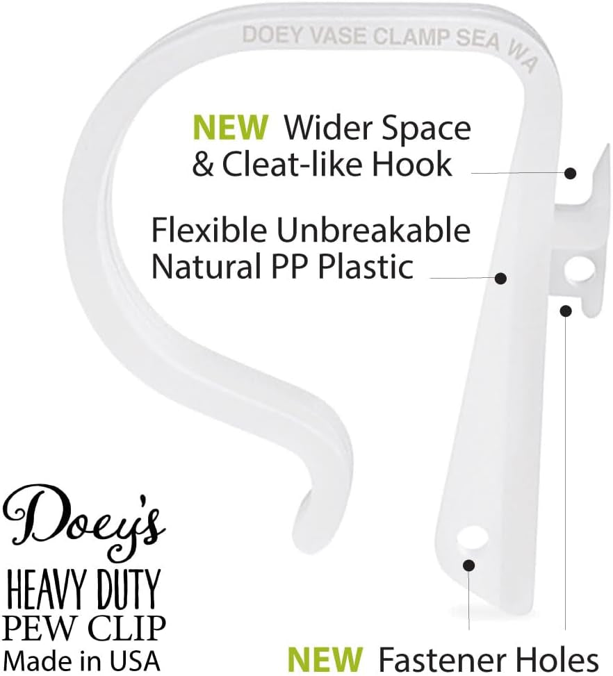 Church Pew Clips and Bow Holders - Wedding Decorations Made in USA Heavy Duty Plastic Hooks Attach Pew Bows, Flowers, Signs, Tulle to Aisle Chairs, Pew Ends, Tables, Railings (Pack of 12)