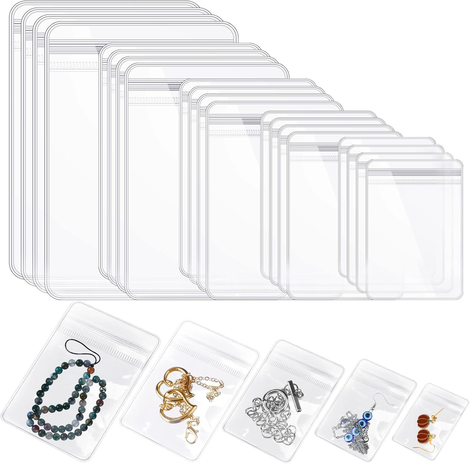 160 Pcs Clear PVC Jewelry Bags Plastic Transparent Jewelry Pouches Rings Earrings Storage Bags anti Tarnish Lock Bags Plastic Small Zipper Bags for Holding Jewelries(5 Sizes)