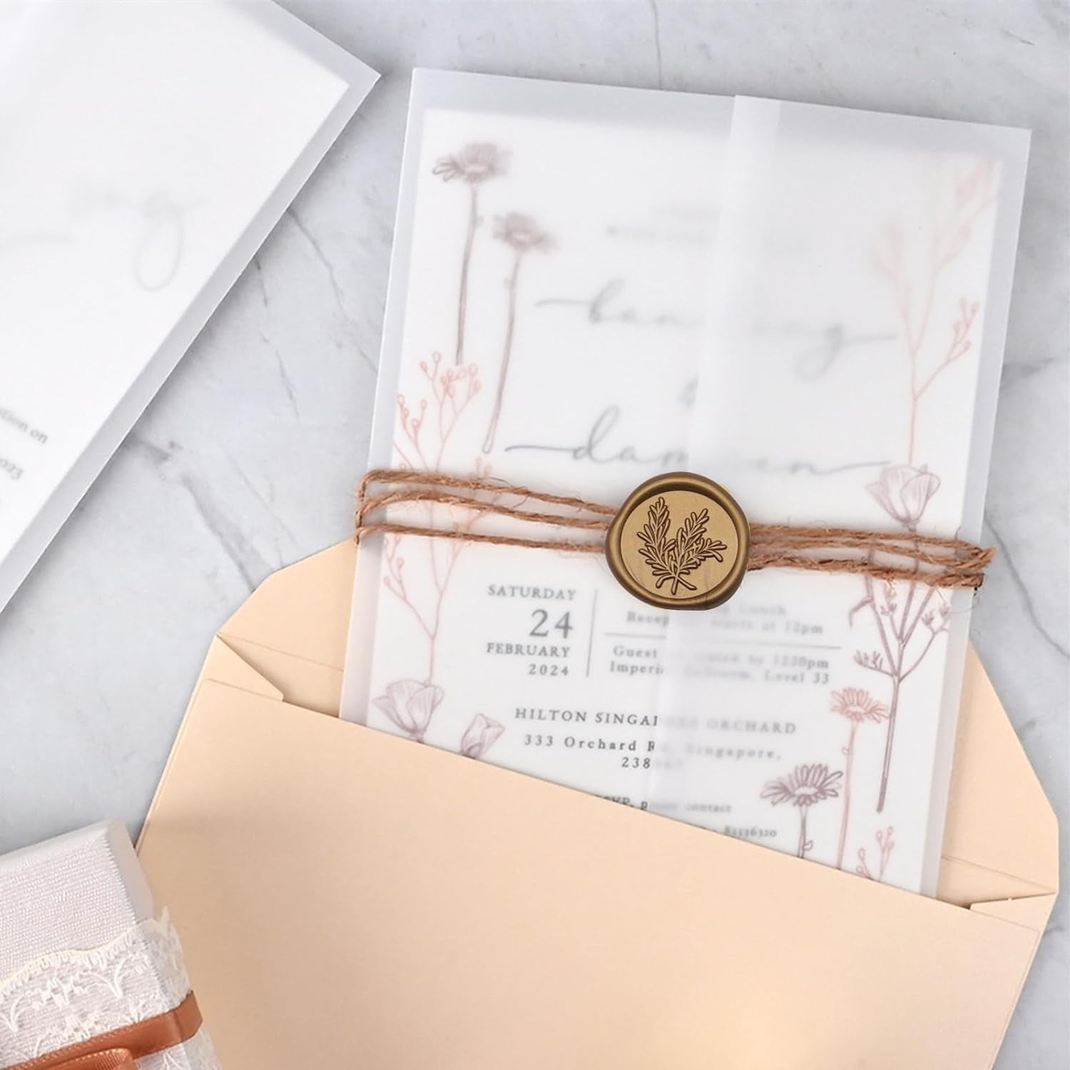 50 Pack Luxury Pre-Folded Vellum Jackets for 5X7 Invitations, Semi-Clear 115GSM Vellum Paper 5X7 Jackets for Wedding Invitations Wraps