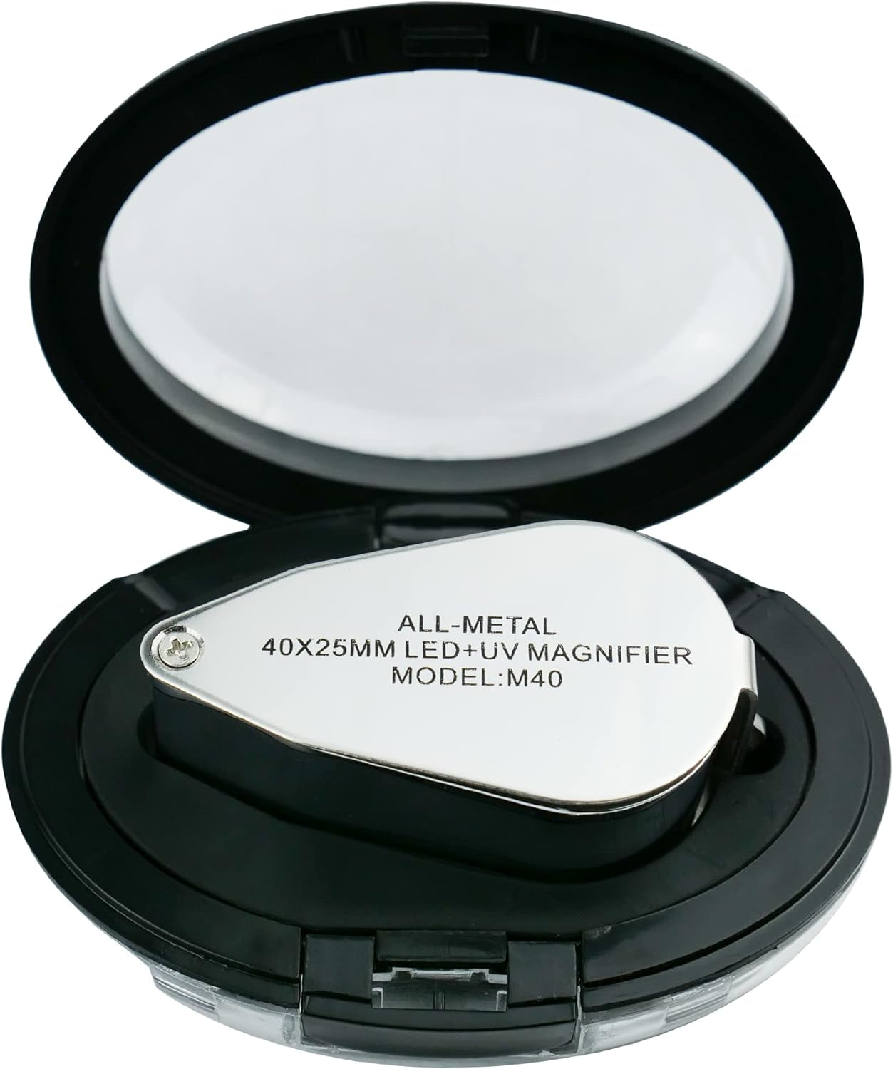 40X Jewelers Loupe with Light, UV Lighted Magnifying Glass Eye Loop, LED Illuminated Metal Pocket Magnifier for Jewelry, Currency, Plants, Coins, Diamonds, Stamps