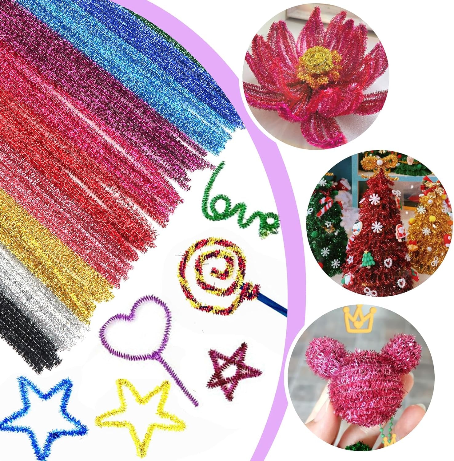 400Pcs Glitter Pipe Cleaners 10 Colors Metallic Pipe Cleaners Craft Supplies 6Mm X 12 Inch Chenille Stems Pipe Cleaners for Art DIY Crafts Decorations