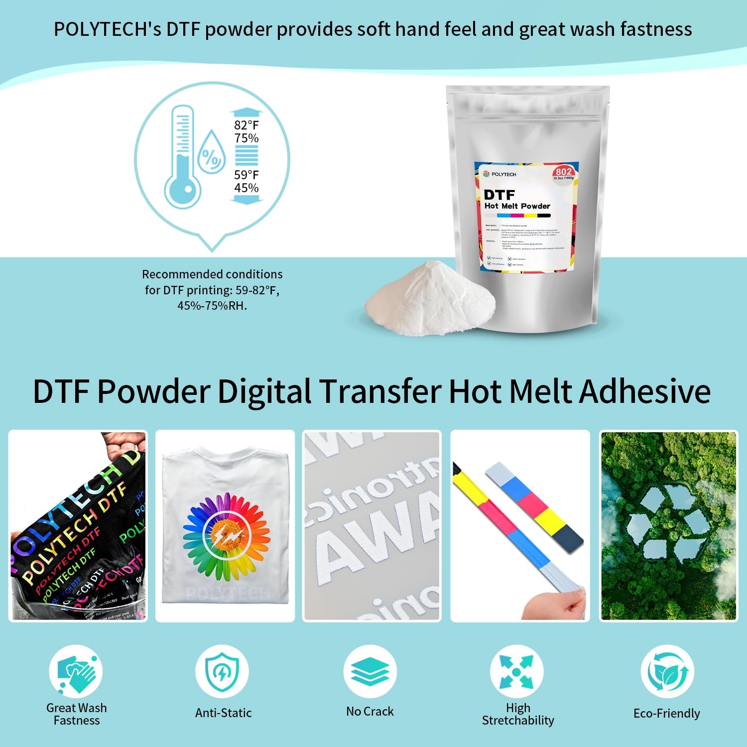 DTF Powder 35.2Oz/ 1000G - White Hot Melt Adhesive Powder, for DTF Transfer Film Printing, for All DTF Printer & DTG Printer