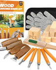 Wood Carving Kit, 23Pcs Wood Carving Tool with 4PCS Wood Carving Knives & 5PCS Detail Knives 9 Basswood Blocks & Gloves & Roll Bag & Strop Block & Polishing Compound Whittling Kit Hobbies for Adults