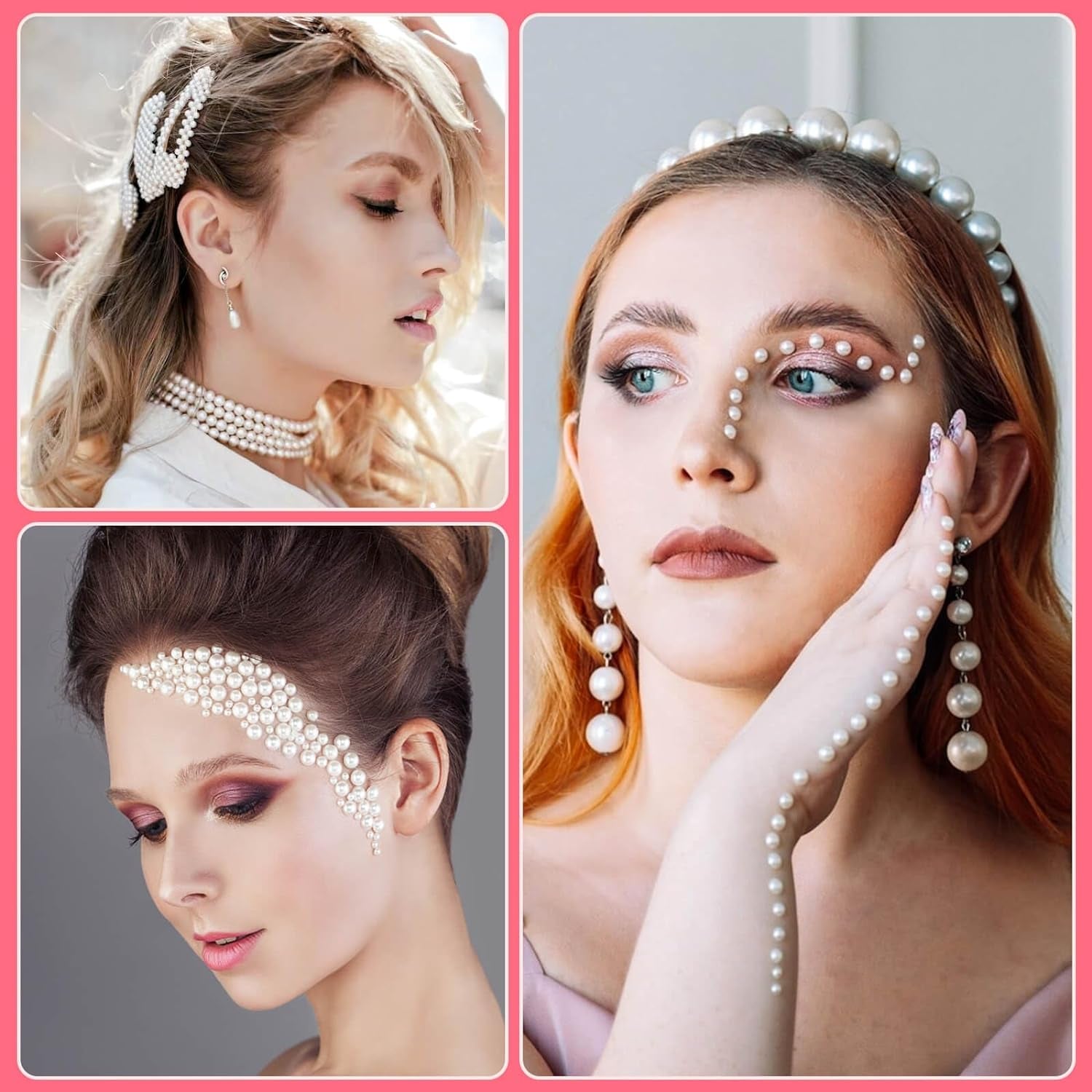 7 Sizes Self Adhesive Ivory White Hair Pearl Stickers,  2032 Pieces Stick on Pearls Gems for Hair, Face, Makeup, Eye, Crafts, Wedding