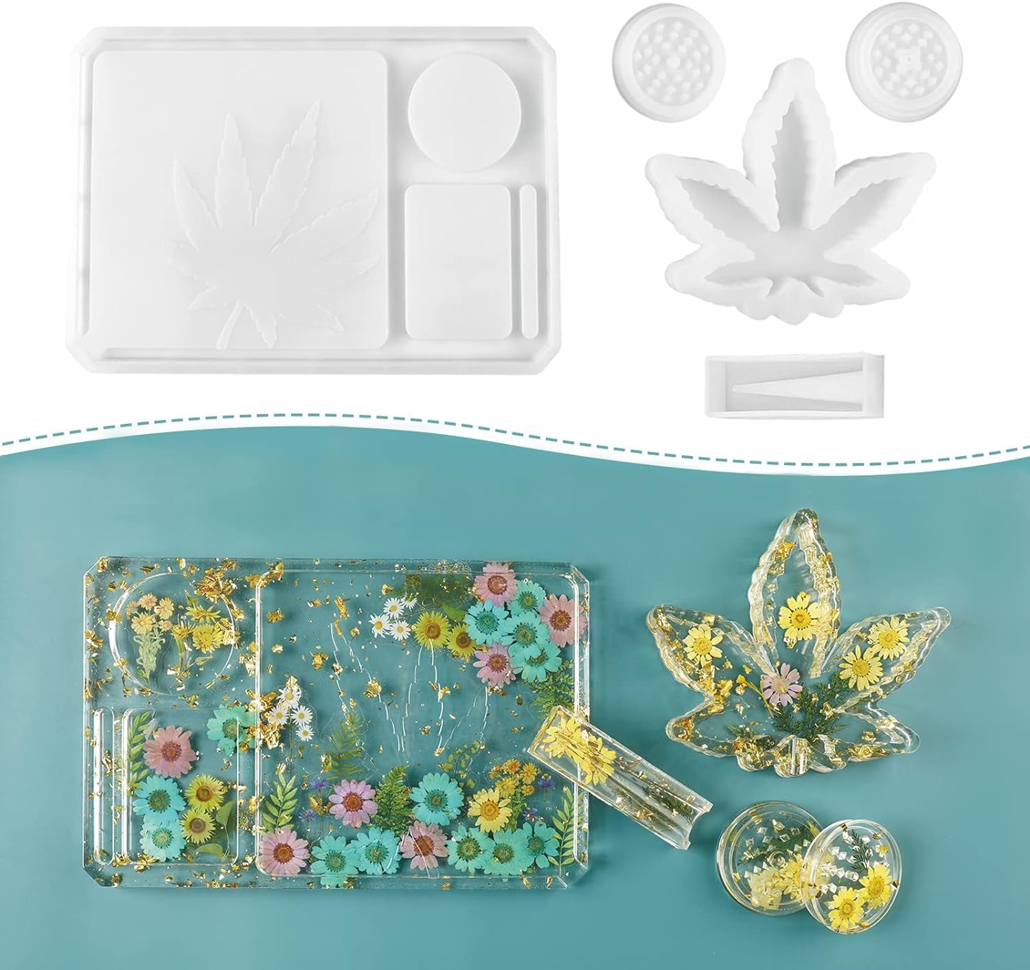 3-Piece Silicone Molds for Epoxy Resin - Rolling Tray Mold for Resin, Resin Pudding Jar Mold with Lid, Grinder Molds for Resin Casting, DIY Epoxy Resin Molds Kit for Storage and Decoration