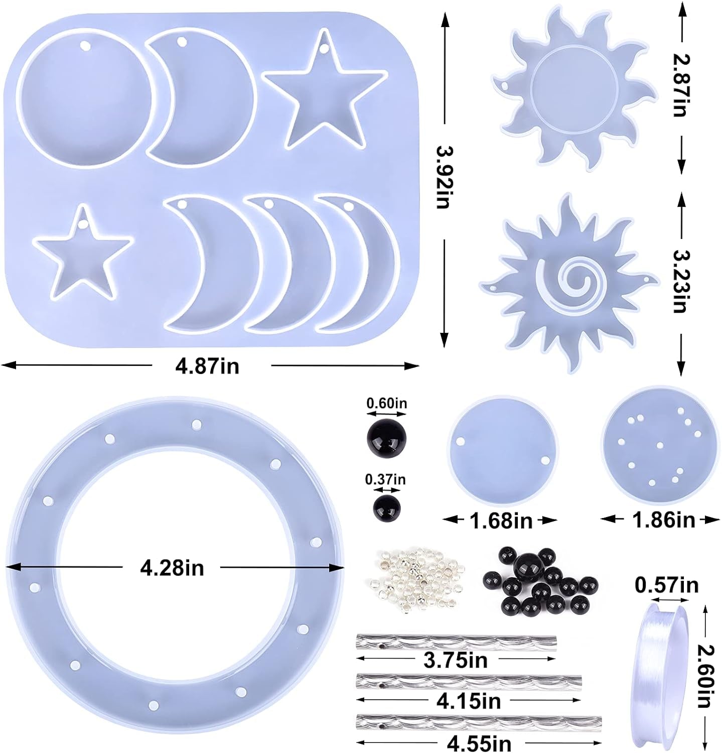 Resin Molds, 63 Pcs Wind Chimes Silicone Molds Kit, Epoxy Windchimes Casting Mold for DIY Wind Bell, Keychain Earring Pendants Ornaments