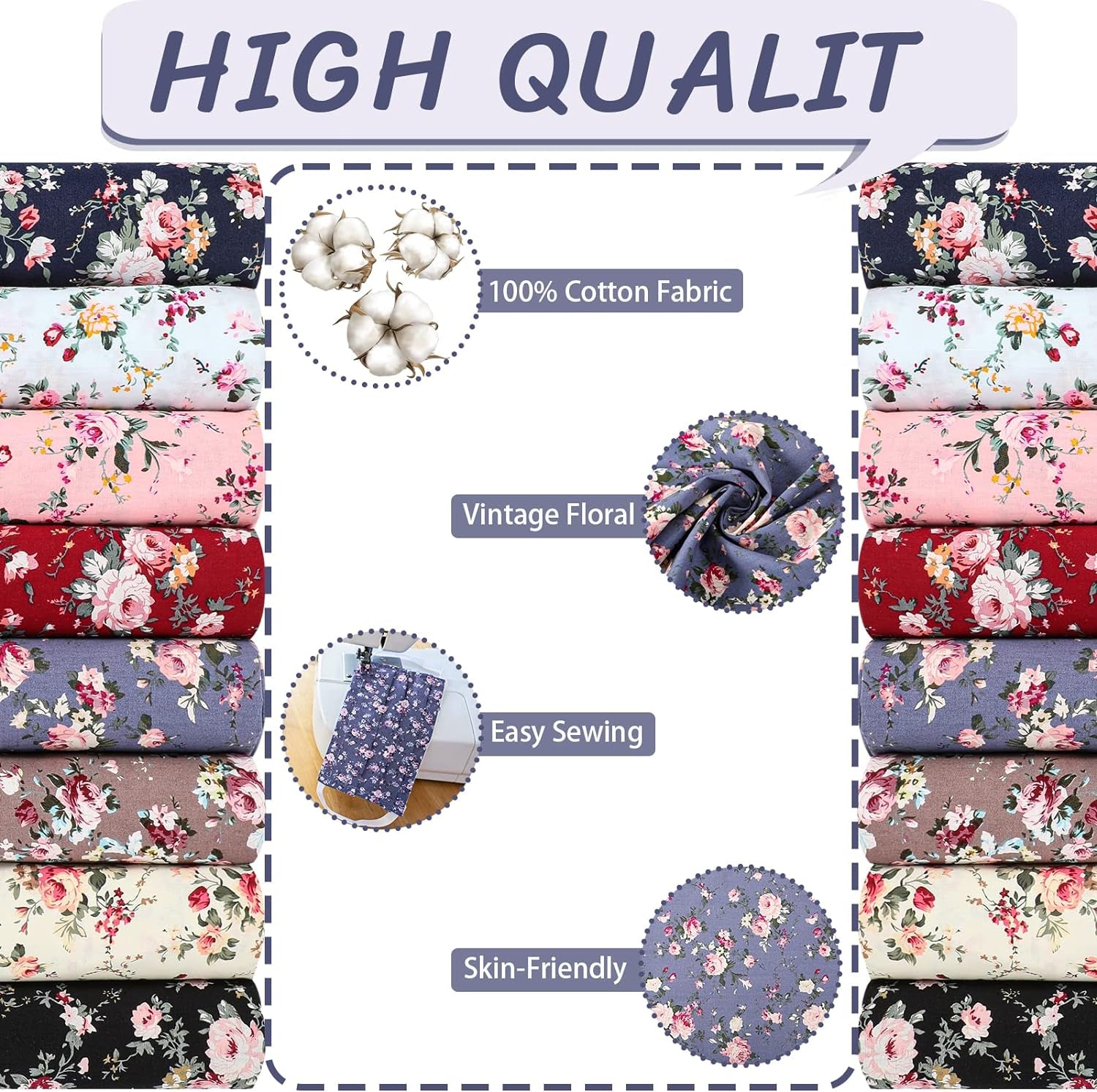 8 Pieces 35 X 59 Inch Large Vintage Floral Fabric Cotton Precut Fabric Decorative Quilting Fabric by the Yard Feminine Nostalgic Romantic Flowers Print for Sewing Craft DIY Making Home Decor