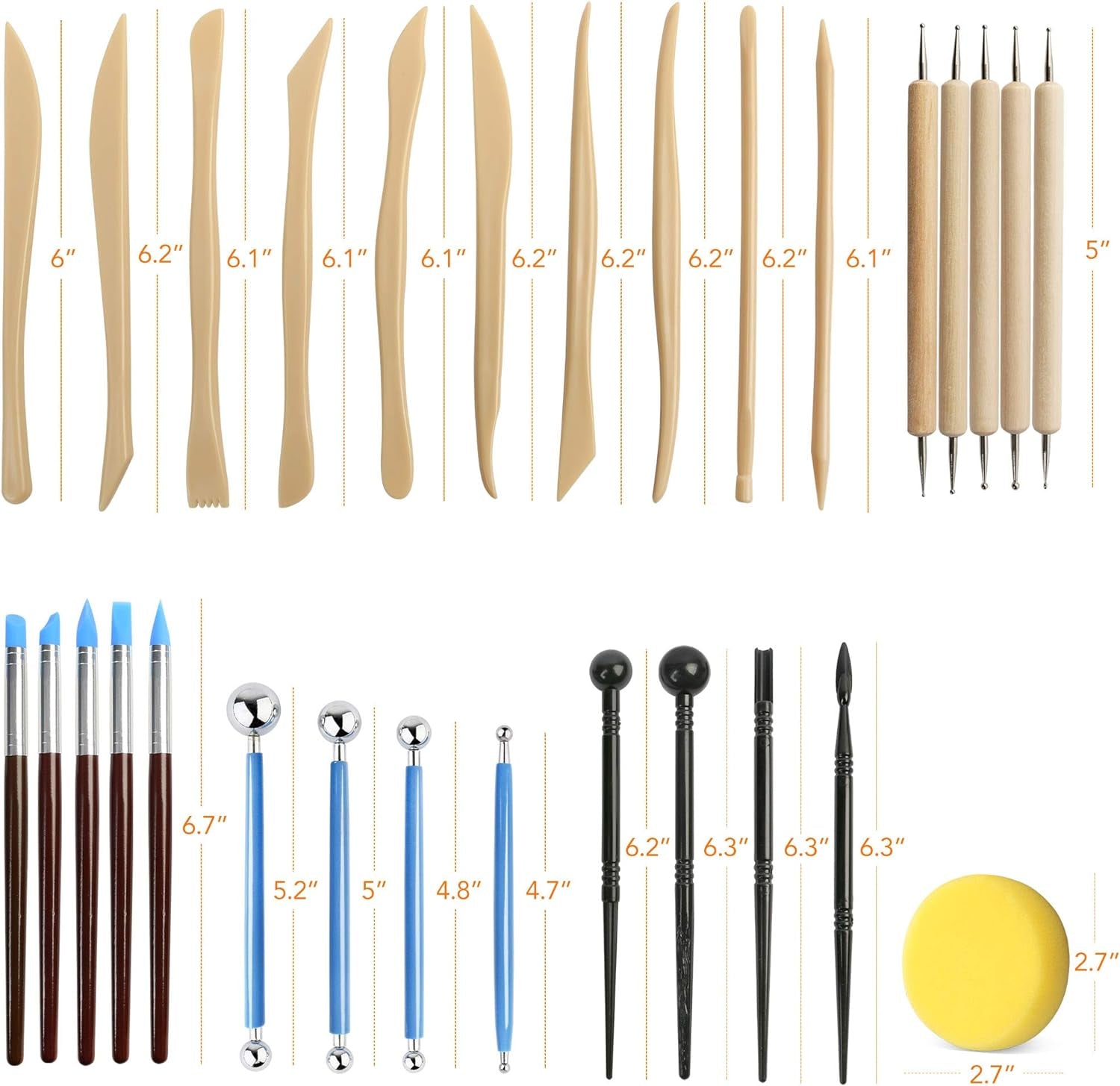 Polymer Clay Tools, 30PC Modeling Clay Tools, Ceramics Clay Sculpting Kit, Air Dry Clay Tool Set, Baking, Carving, Drawing, Dotting, Molding, Painting