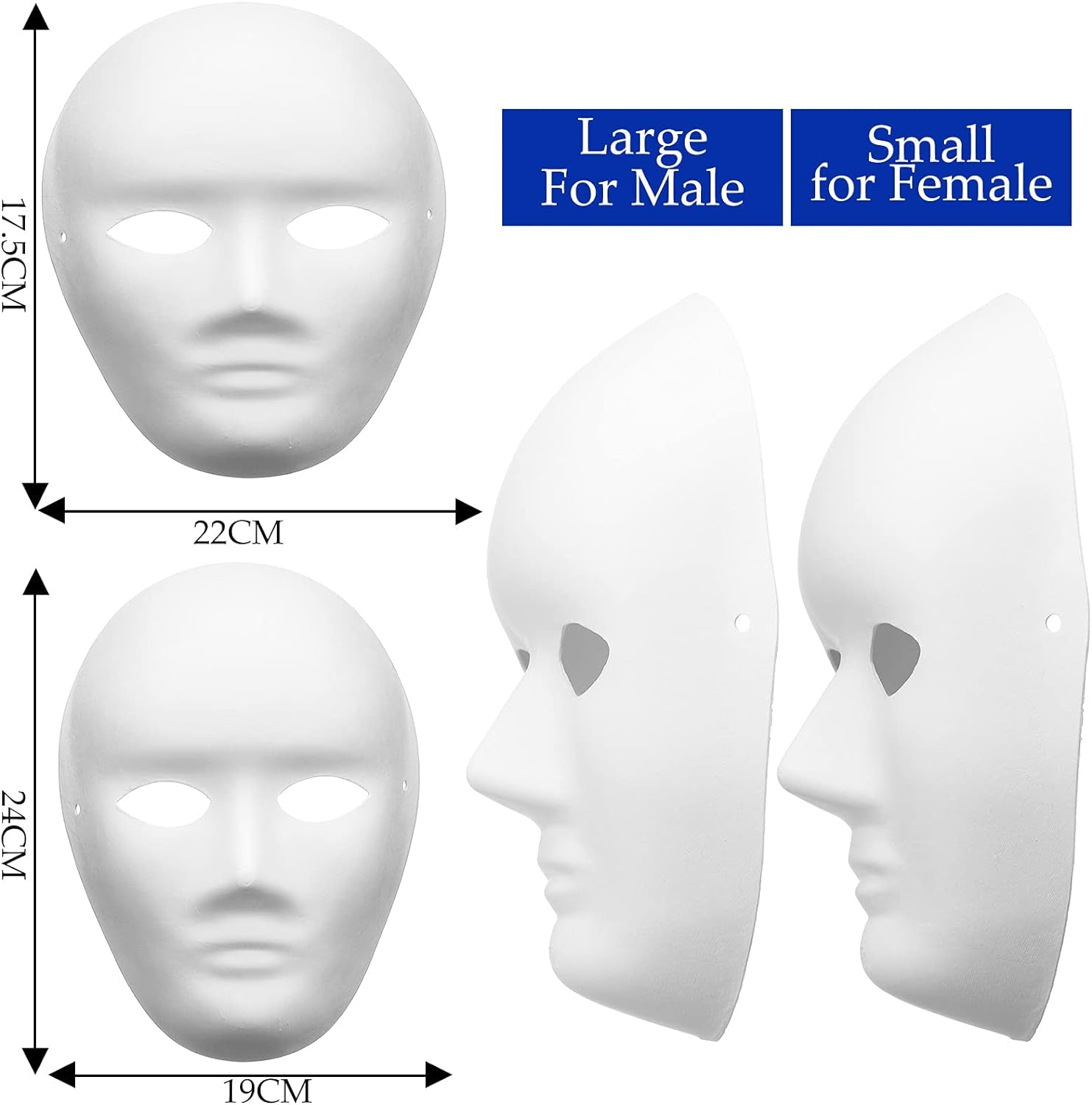 36 Pieces Paper Mache Masks White DIY Craft Paintable Mask Cosplay Mask Halloween Party Decor for Women Men, 2 Sizes