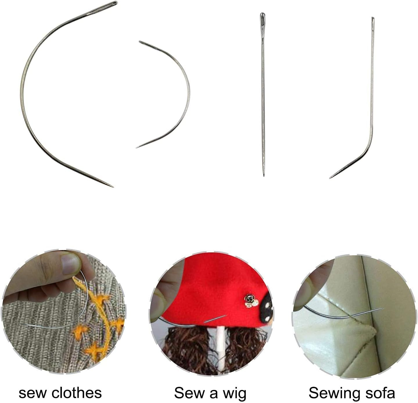 35 Pcs J I C Curved Needles Hand Sewing Needles Hair Weave Needles for Wig Making, Carpet Leather, Canvas Repairing, Modelling and Crafts Sofa Cloth, Shoes