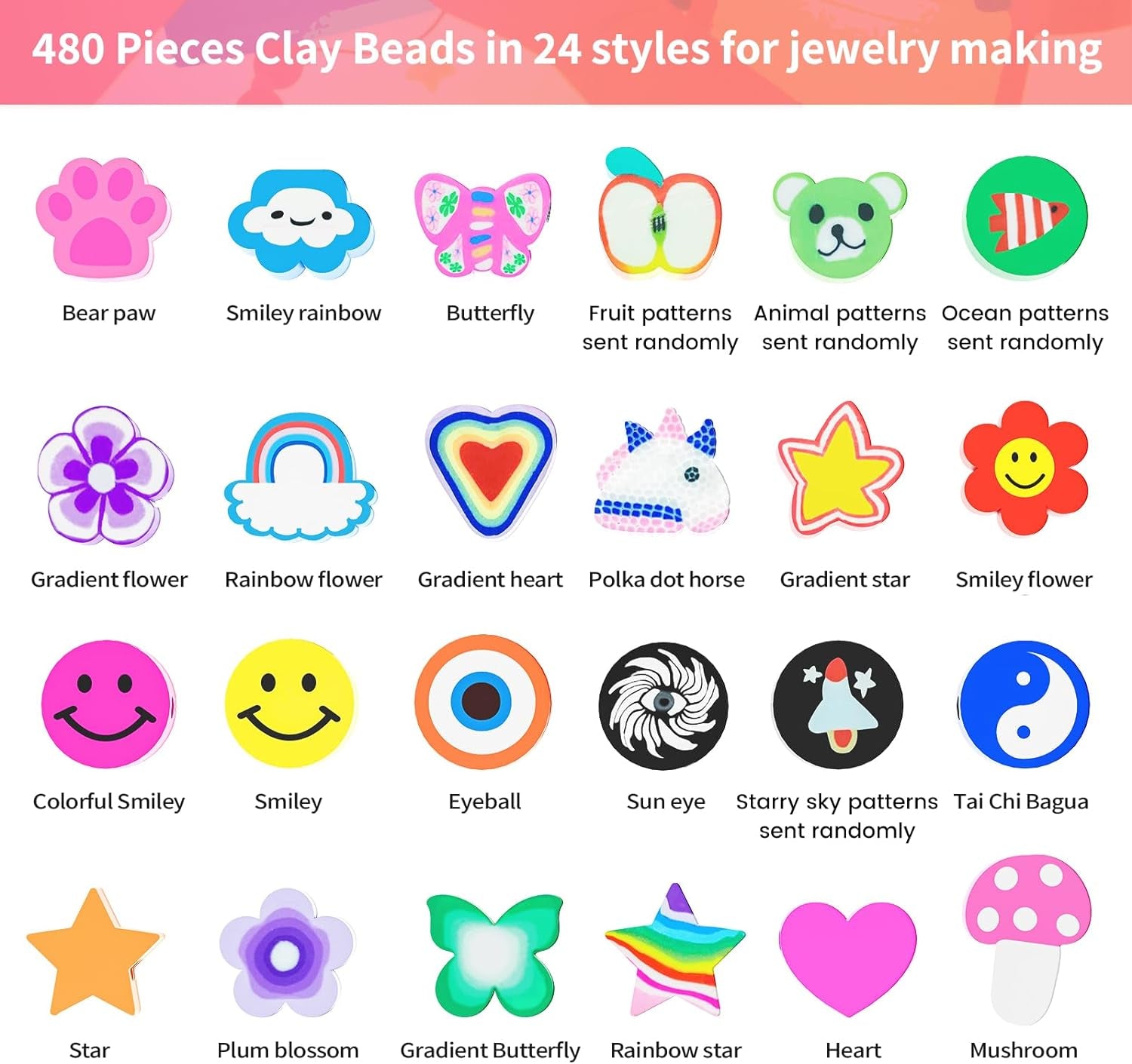 1642 Pieces Clay Beads for Friendship Bracelets Making Kit, 24 Styles Jewelry Making Supplies Cute Beads Charms with Elastic String and Organizer Gifts for Teens Girls Ages 6 7 8 9 10 11 12