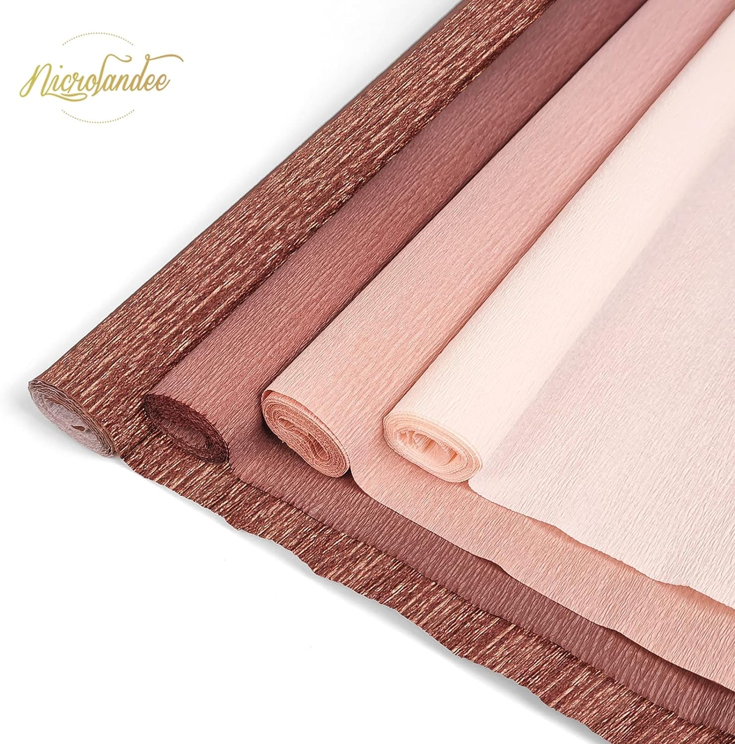 8 Rolls Rose Gold Premium Crepe Paper Rolls for DIY Gift Wrapping Paper Crafts Birthday Wedding Holiday Paper Flower, 20 Inches Wide by 6.56 Ft Long, 4 Colors