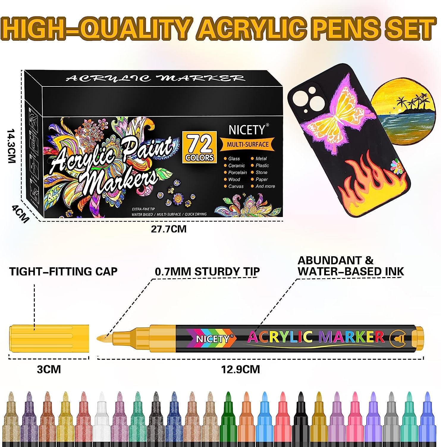72 Colors Acrylic Paint Pens Paint Markers, Extra Fine Tip Point Acrylic Paint Pens for Rock Painting, Canvas, Wood, Ceramic, Glass, Stone, Fabric, DIY Crafts & Art Supplies