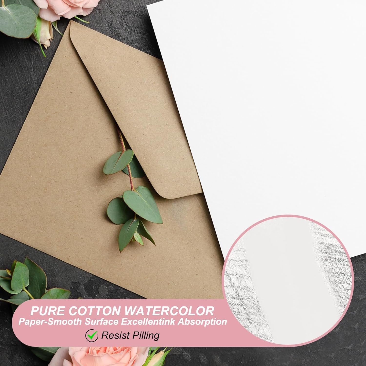 50 Sets Pure Cotton Watercolor Cards 140Lb/300 GSM Postcards with Envelopes for Art Painting Creative Thank Notes, 4X6 Inch
