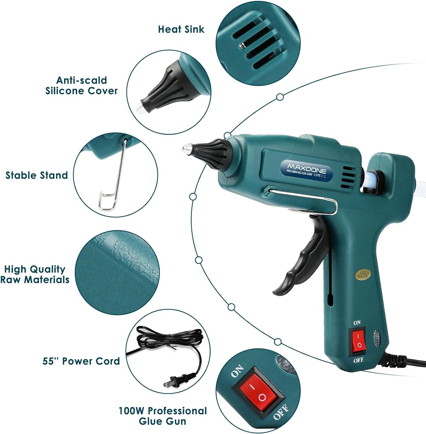 Hot Glue Gun Kit Glue Gun -  Craft Glue Gun Full Size(Not Mini) Glue Guns Heavy Duty Hot Glue Gun with 12Pcs Glue Sticks(0.43'' X 8") 100W for DIY Art