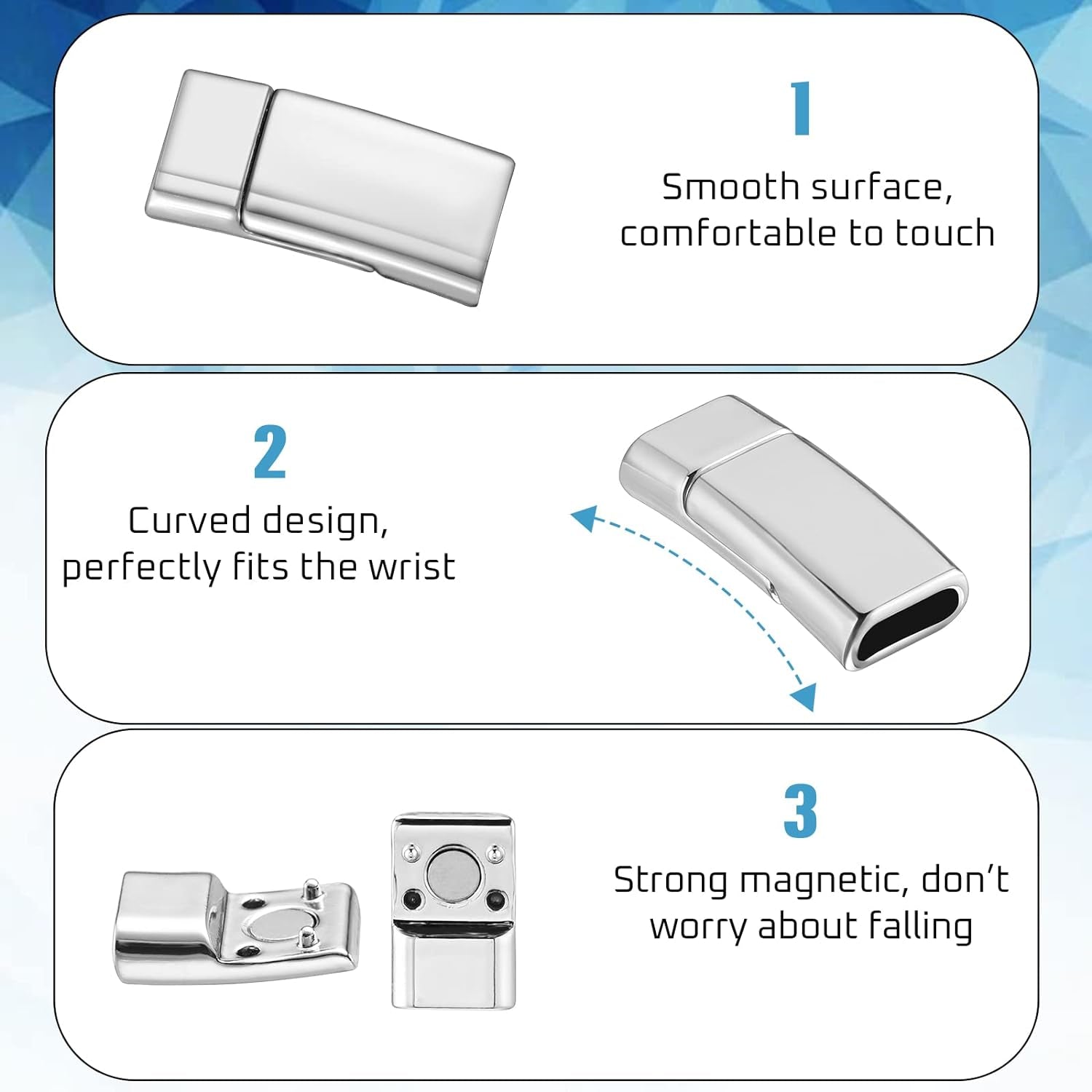 8 Pieces 10X3 Mm Flat Leather Magnetic Clasps Bracelet Jewelry Making Magnetic Clasps Silver Bracelet Metal Clasp and Closures DIY Magnetic Locking for Jewelry Bracelet Craft Making Supplies
