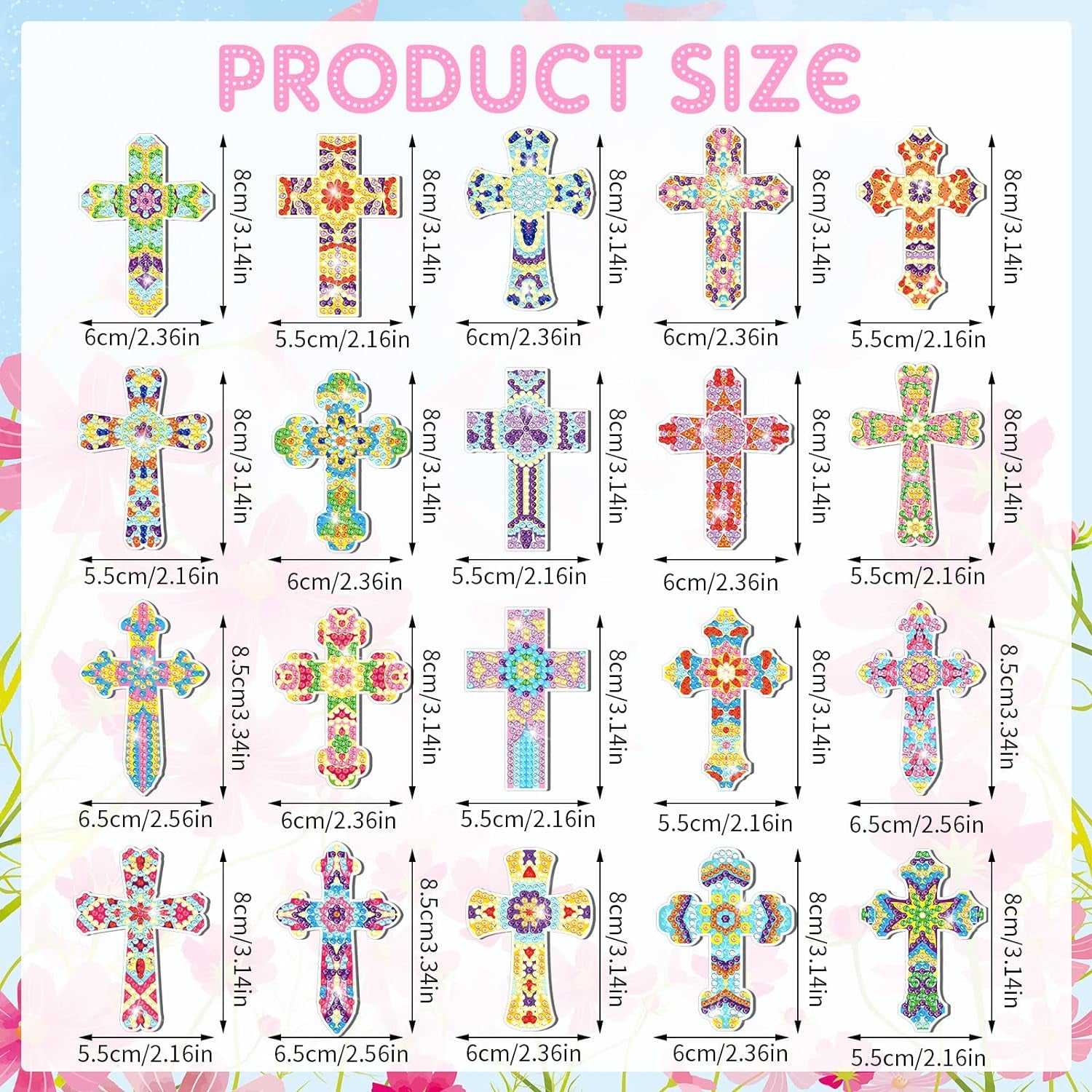 20 Pcs Diamond Painting Keychains Kit Cross Diamond Art Keychains Religious Crosses Diamond Ornaments 5D Key Chain Christian Diamond Painting Bookmarks Key Rings for Adults DIY Crafts Gifts