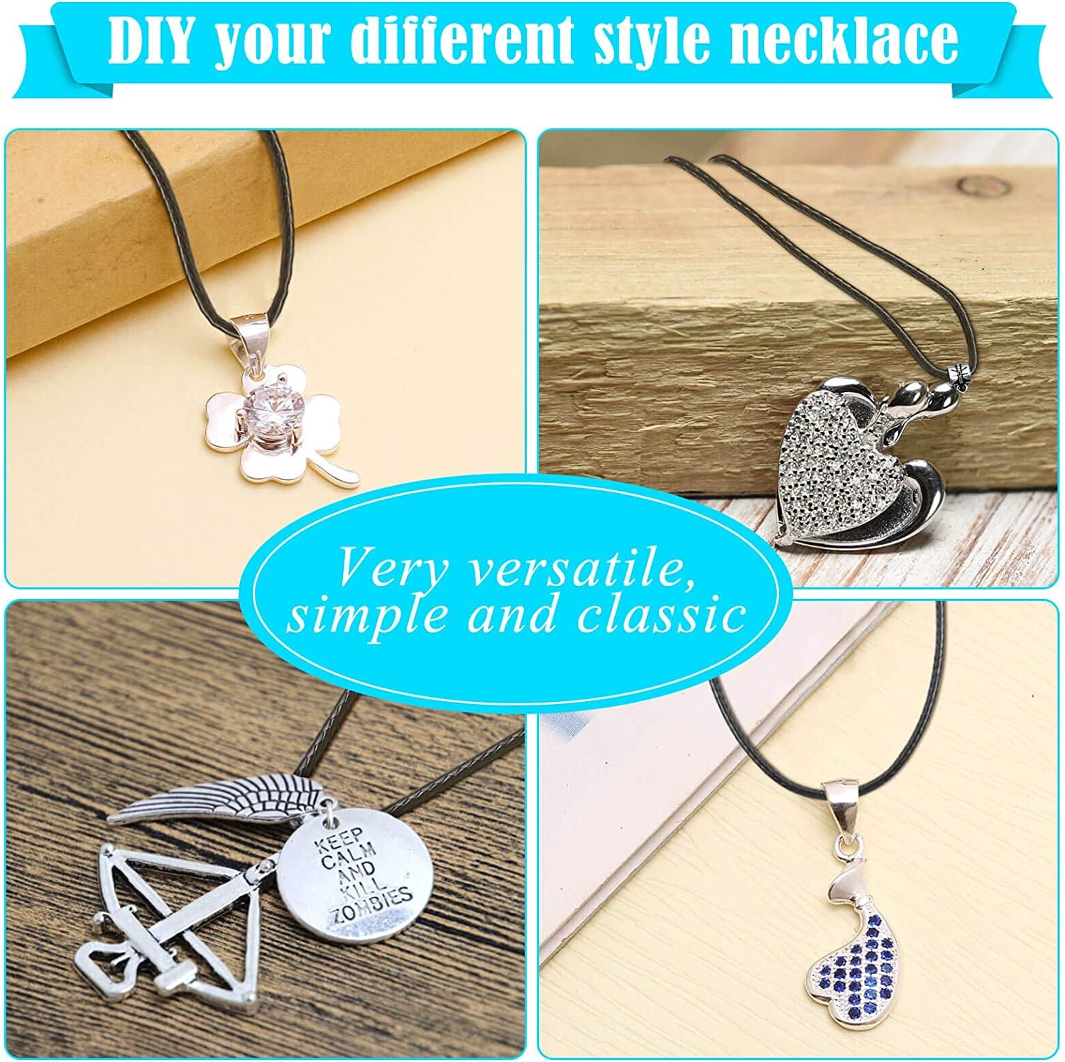 150Pcs Black Necklace String Cord Bulk for Charms Pendants, Waxed Cotton Cord with Jewelry Clasps for Bracelets, Necklaces, Jewelry Making and Beading Supplies