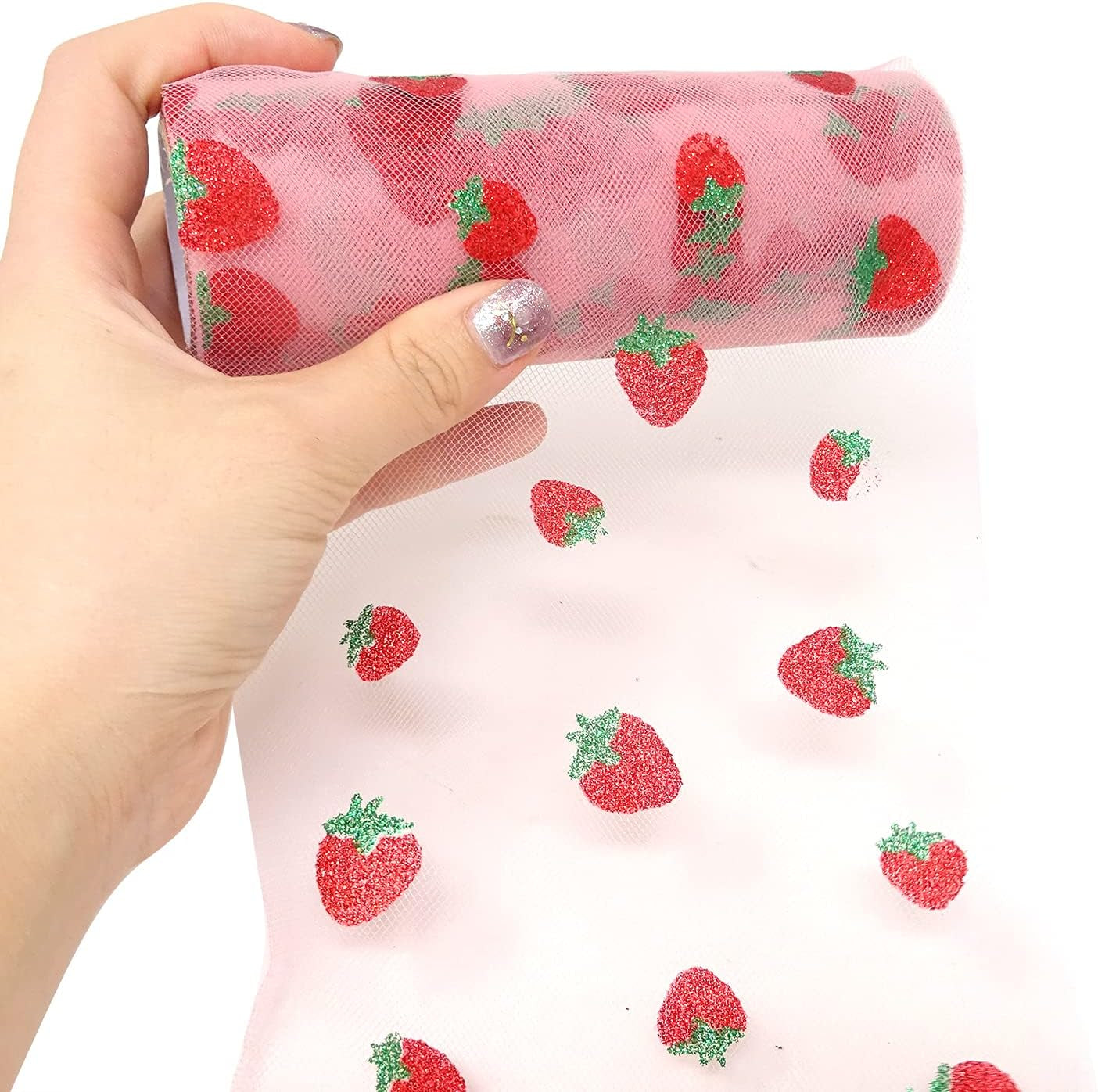 6 Inch X 10 Yards (30 Feet) Shiny Strawberry Tulle Rolls for DIY Crafts, Wedding, Baby Shower, Birthday Party Decoration (Pink)