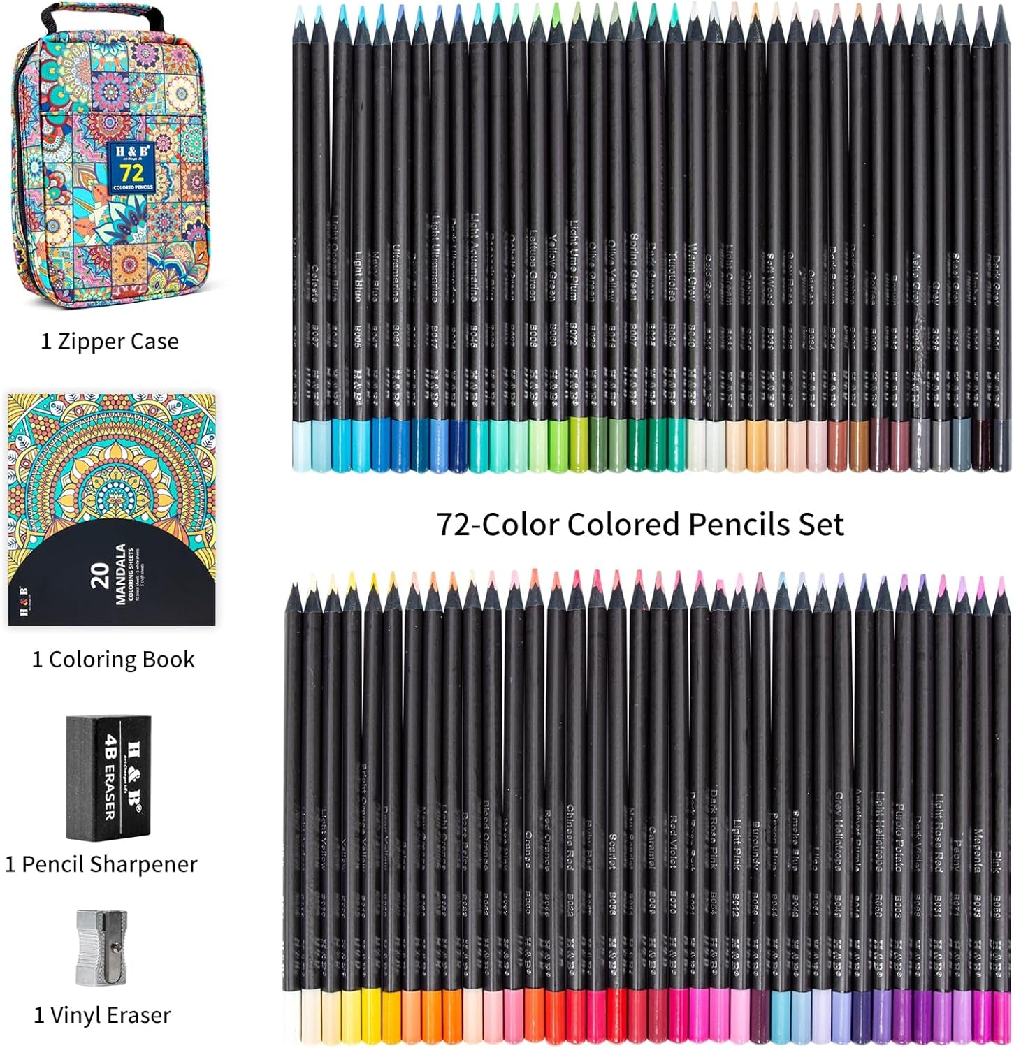 72-Color Colored Pencils Set with Coloring Book, Eraser, and Sharpener - Perfect for Drawing and Coloring - Soft Oil-Based Cores Ideal (72)