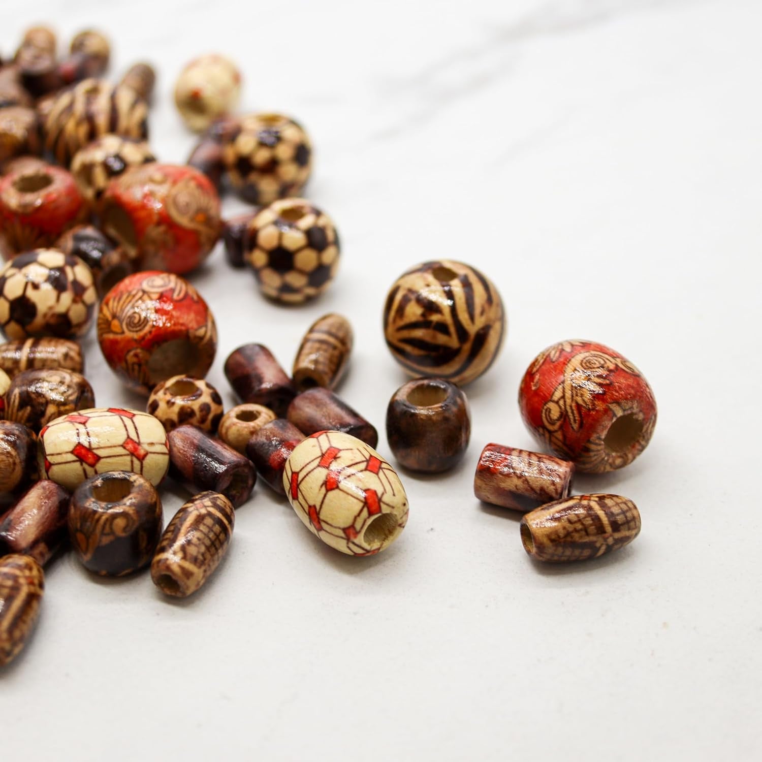 500 PCS Wooden Beads for Jewelry Making Adults, Painted Assorted African Beads, Macrame Supplies Beads, Craft Jewelry Wood Beads for Bracelets &amp; Necklace, Large &amp; Small round Barrel Tubular
