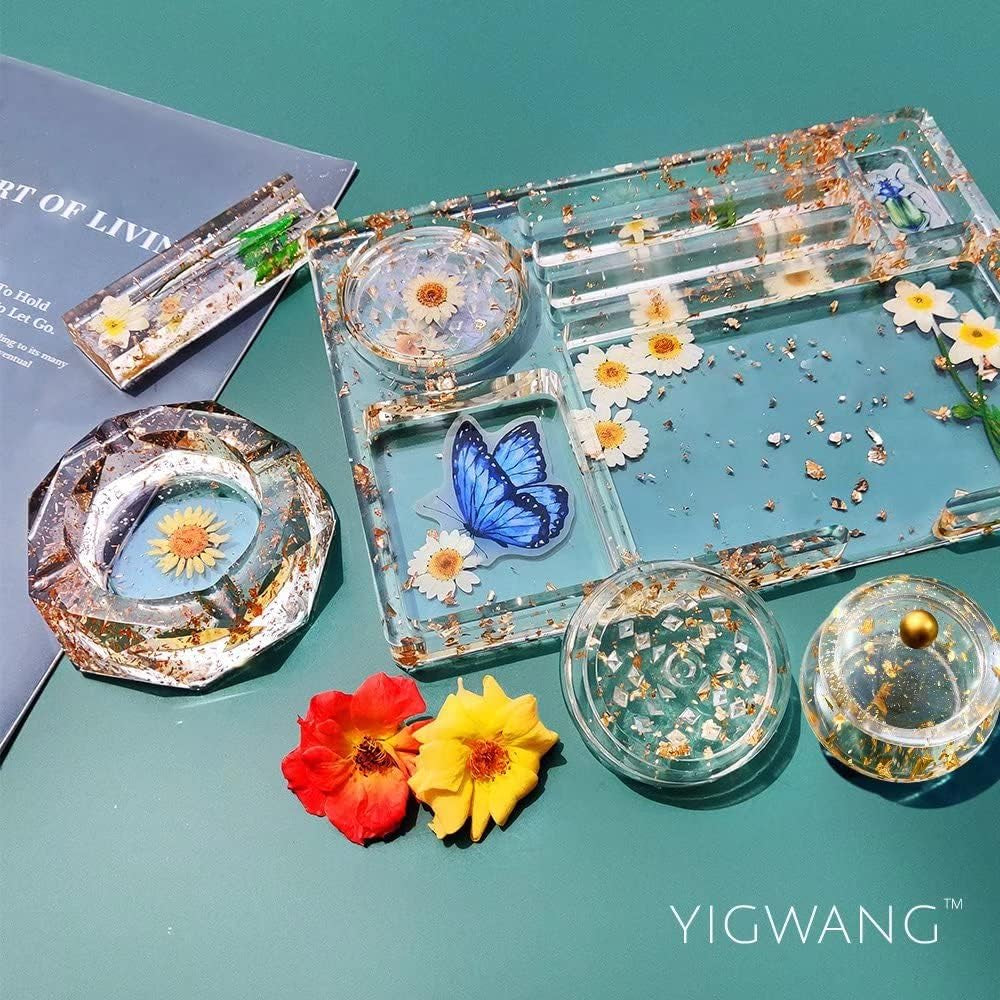 6 PCS Silicone Molds for Resin - Large Resin Molds with Rolling Tray Mold and Resin Grinder Mold for Grind and Storage, DIY Resin Epoxy Kit